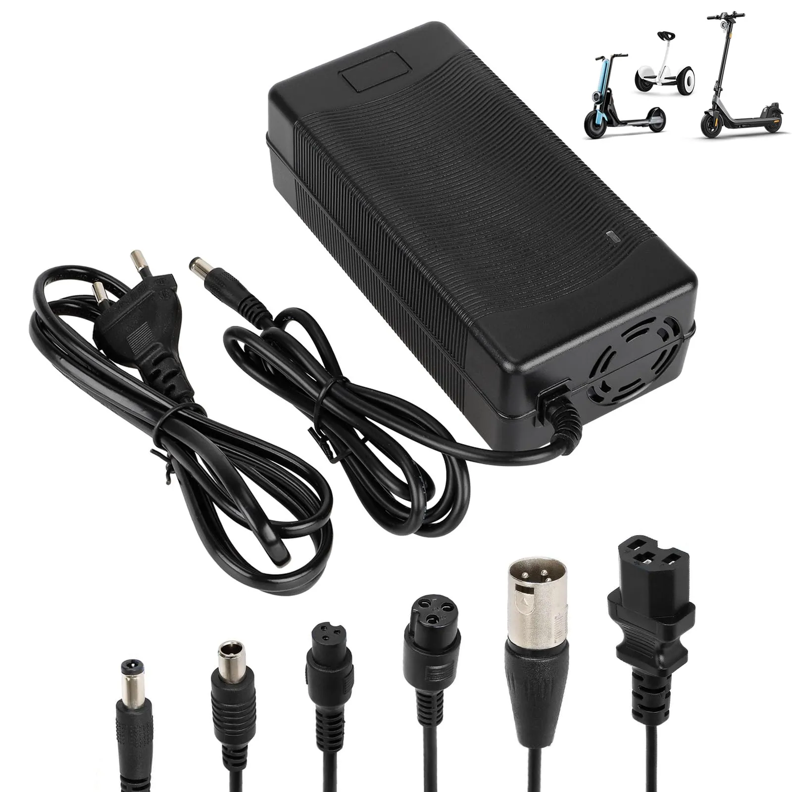 HPGAAVD 54,6V 2A Caricatore Adattatore per Scooter Elettrico，48V Caricabatteria di Alimentazione Universale con 6 Connettori per Hoverboard, Bici Equilibrata, Drifting Board, Scooter Elettrico