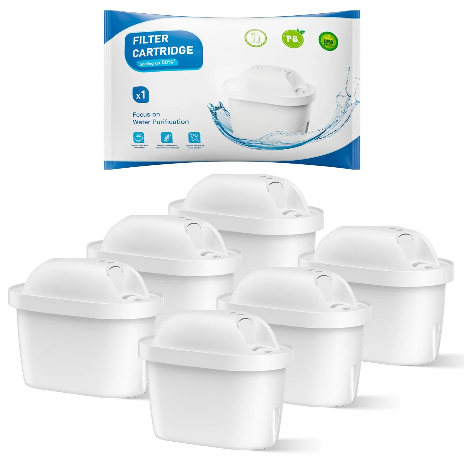BREAUILL Cartucce Filtro Dell'acqua, Compatibile Con Brita Maxtra Pro All-in-1, Maxtra+ Plus, Compatibile Con Brita Marella Bollitore, Riducono Odori e Impurità (6)