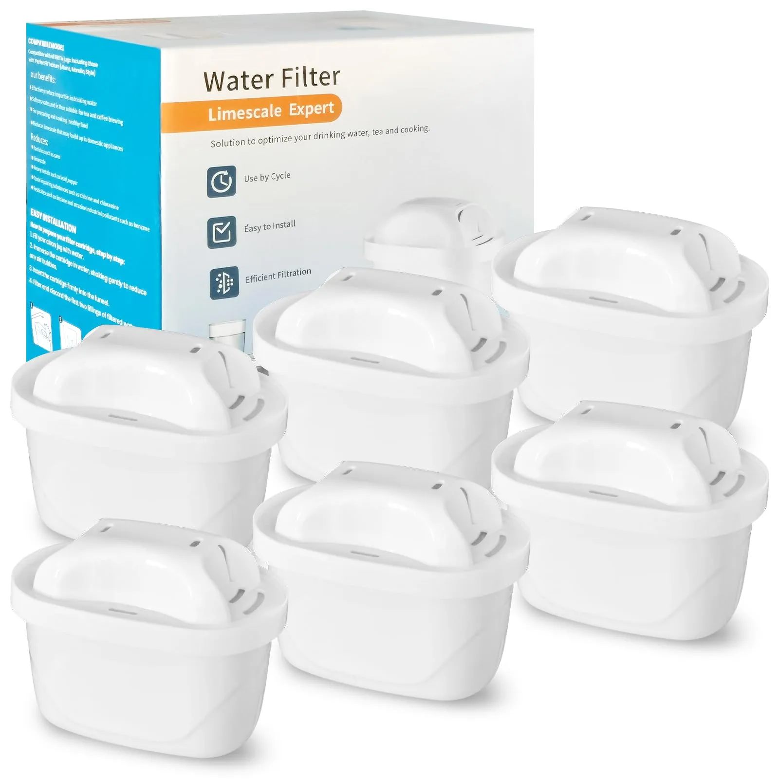 VIBINHO 6 Pezzi Filtri Compatibili con Brita Maxtra+, Maxtra Plus, Mavea, Style, Elemaris, Riducono Calcare, Metalli Pesanti