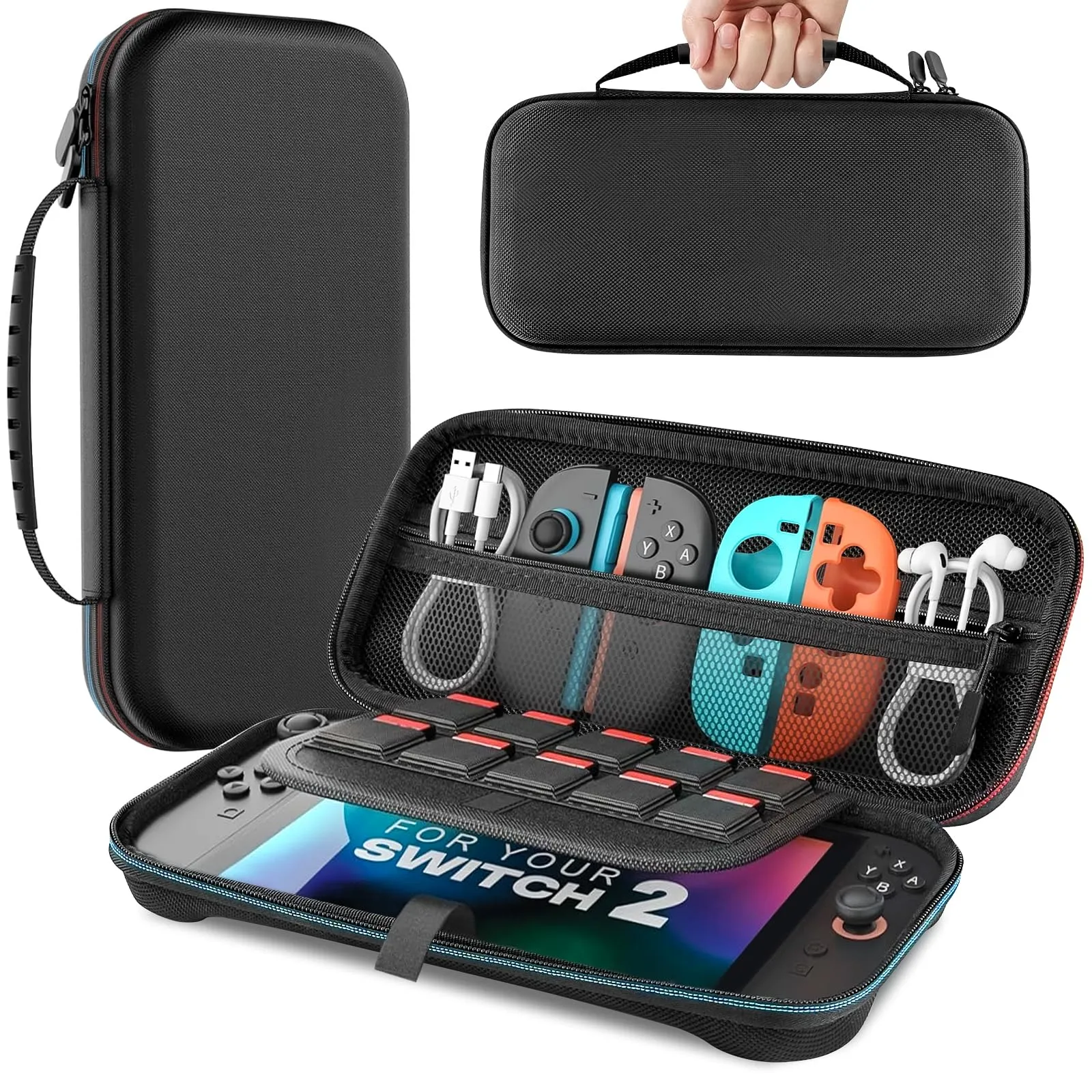 Custodia Per Nintendo Switch 2 (2025), Custodia Da Viaggio Rigida Portatile Per Switch 2, Borsa Protettiva Per Giochi Con 10 Slot Per Schede Di Gioco E Tasche Per Console E Accessori, Nera