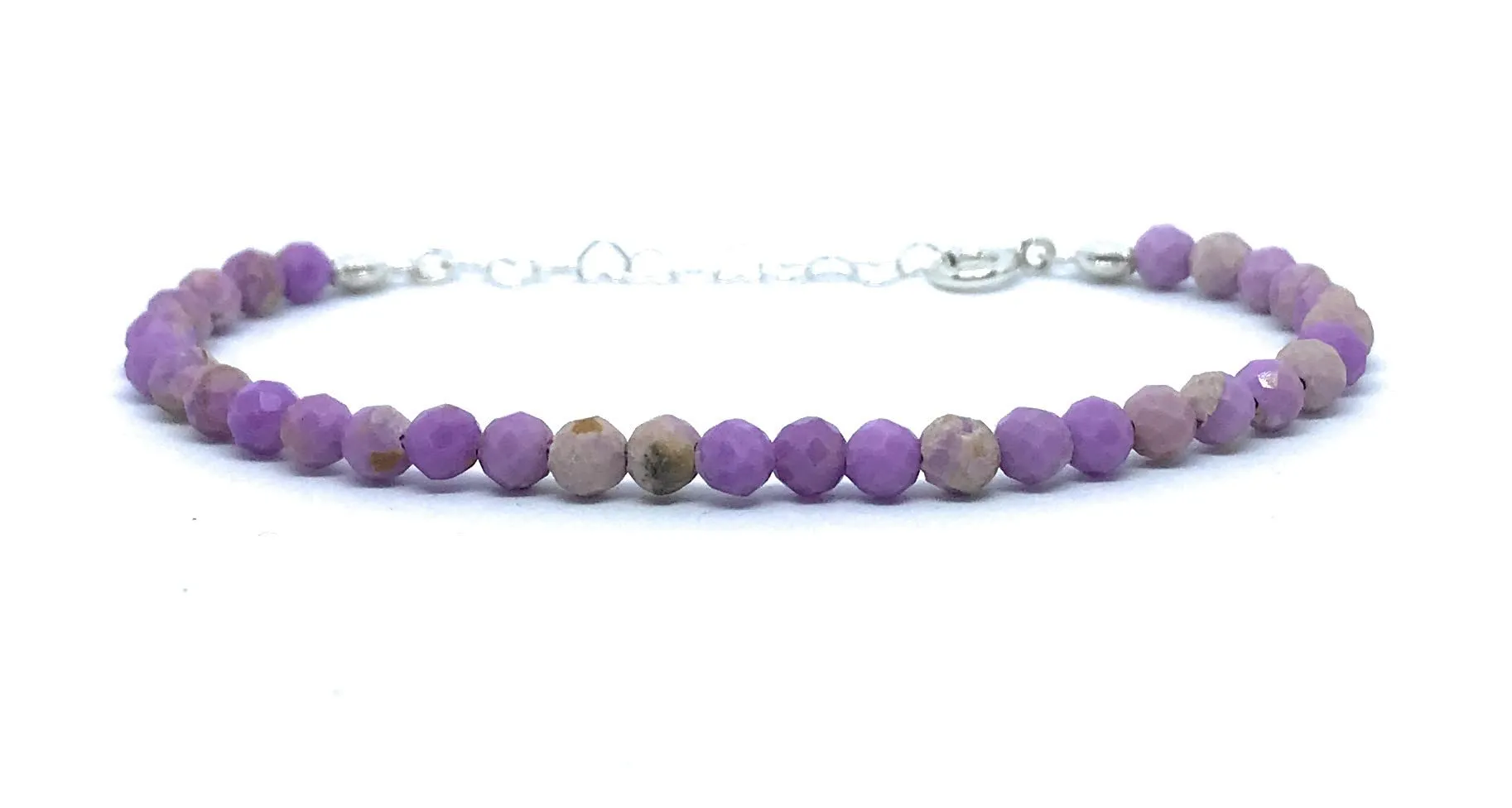 Bracciale Donna Lepidolite pietre naturali semipreziose Catena in argento spessa 4 mm regolabile da 16cm a 19cm.