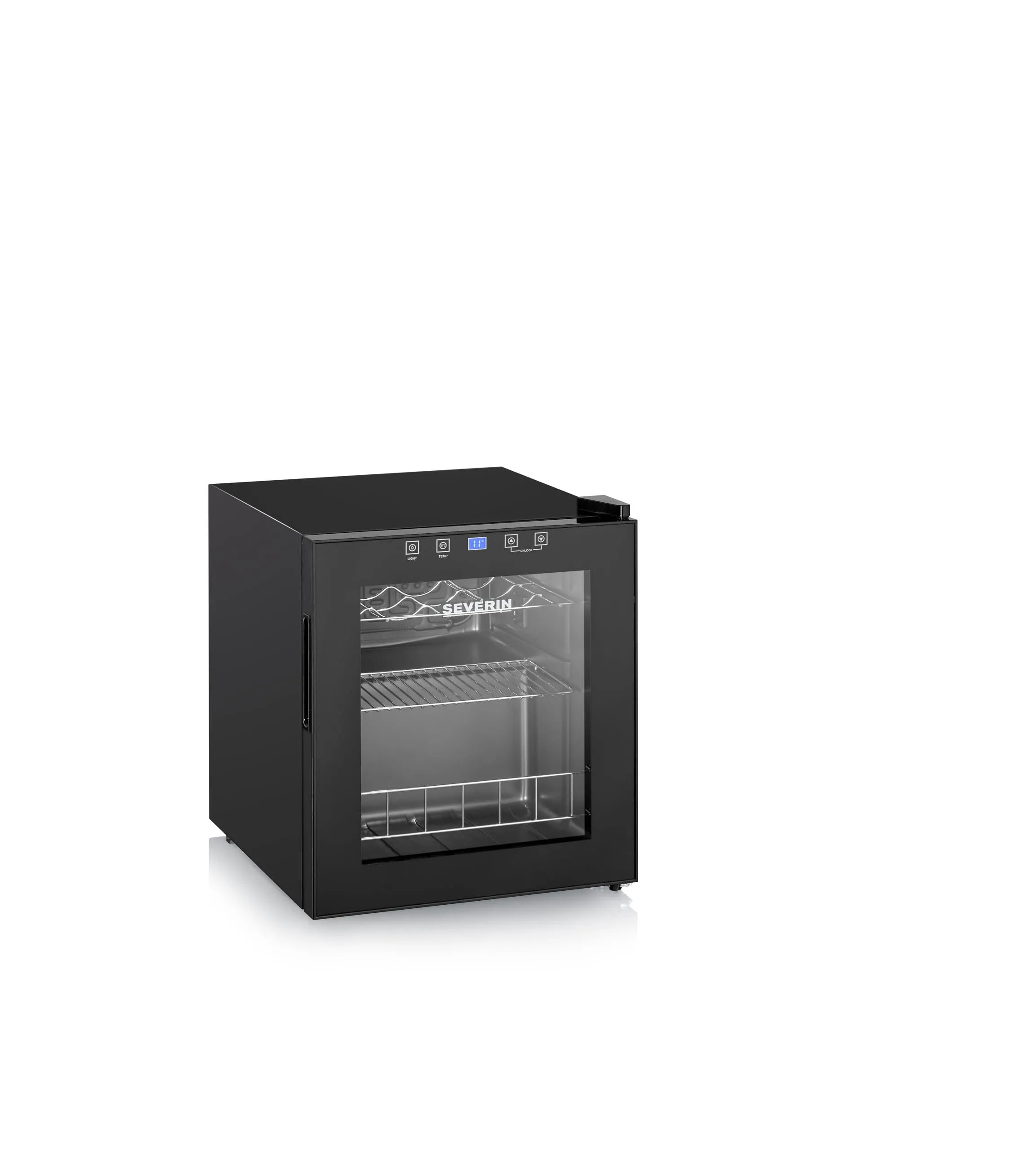 SEVERIN Cantinetta Vino, 46 Litri, 15 Bottiglie, Silenziosa (43 dB), Porta in Vetro, Display Touch, Temp. 4-18°C, 2 Ripiani Cromati, Cavo Lungo 160cm, 51,5 x 43,0 x 48,0 cm, Nero - WKS 8907