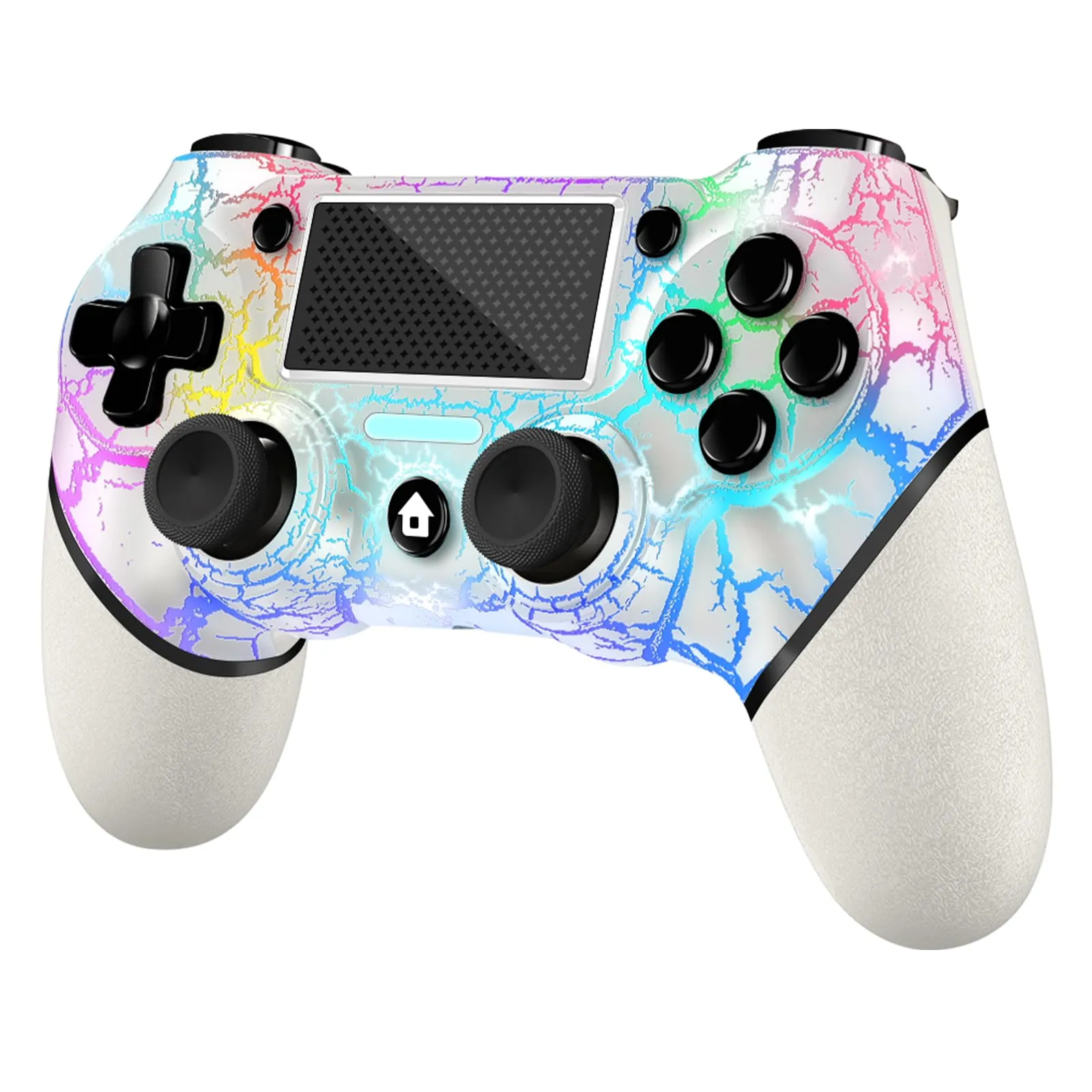 AceGamer Controller OLED Wireless per PS4,Design personalizzato White Crack con luce RGB,batteria da 1000mAh e jack audio da 3,5mm,Gamepad compatibile con PS4/Slim/Pro/Windows PC! (Bianco-Illuminato)
