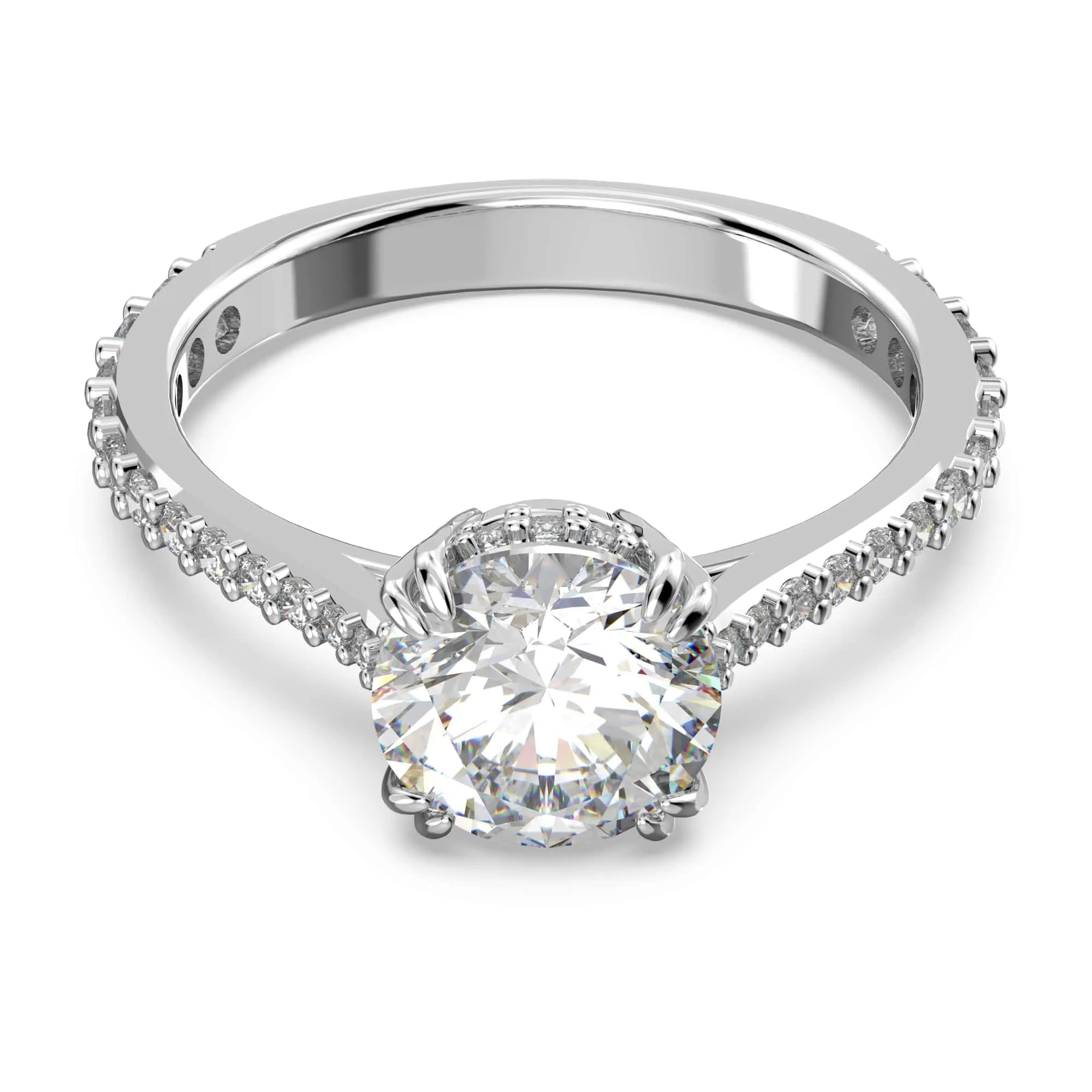 Swarovski Anello cocktail Constella, Taglio tondo, Pavé, Bianco, Placcato rodio