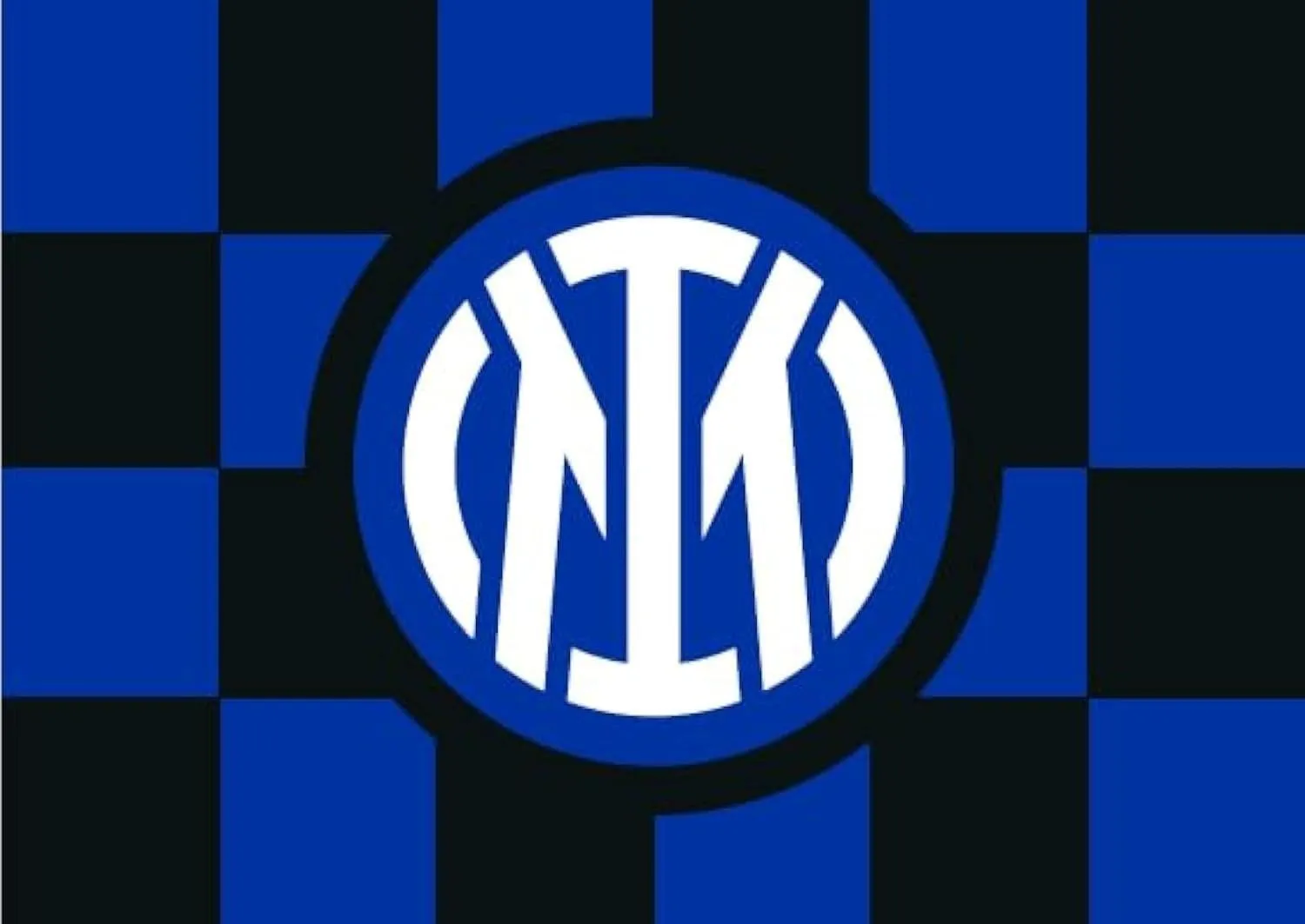 Inter Bandiera Dimensioni 140 x 100 cm con Nuova Grafica a Scacchi e Logo Centrale