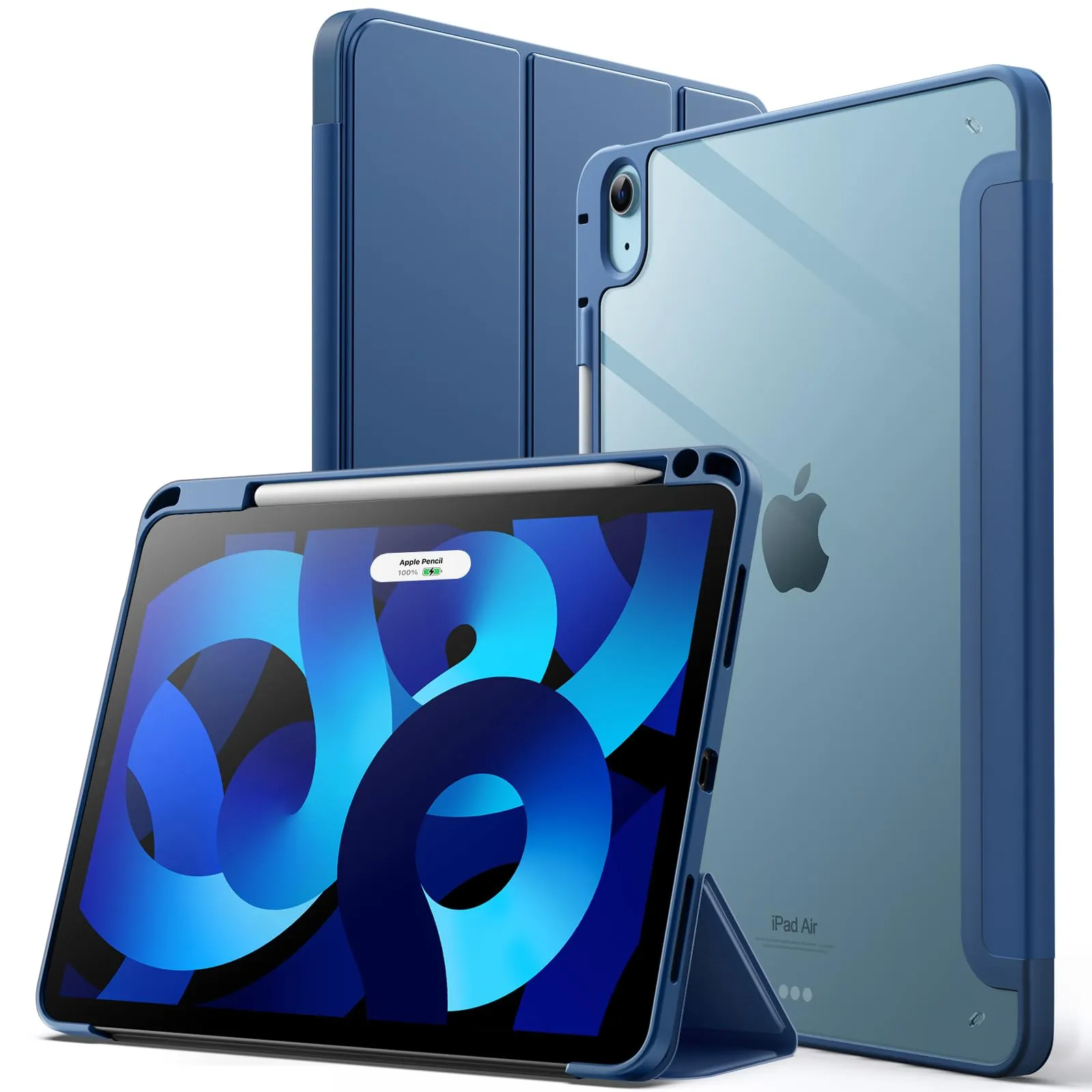 JETech Custodia per iPad Air 11 Pollici M2 (2024), iPad Air 5/4 (10,9-Pollici, 2022/2020, 5a/4a) con Portapenne, il Involucro Posteriore Trasparente Supporto Cover Sottile per Tablet (Navy)