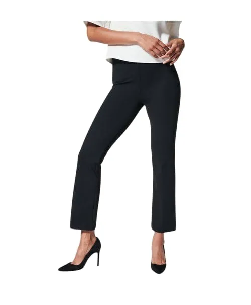 Pantaloni Donna a Zampa Corti – Vita Alta Elasticizzata – Campana Aderenti – Lunghezza Caviglia – Made in Italy – Elegante (IT, Testo, L, Regular, Regular, Nero)