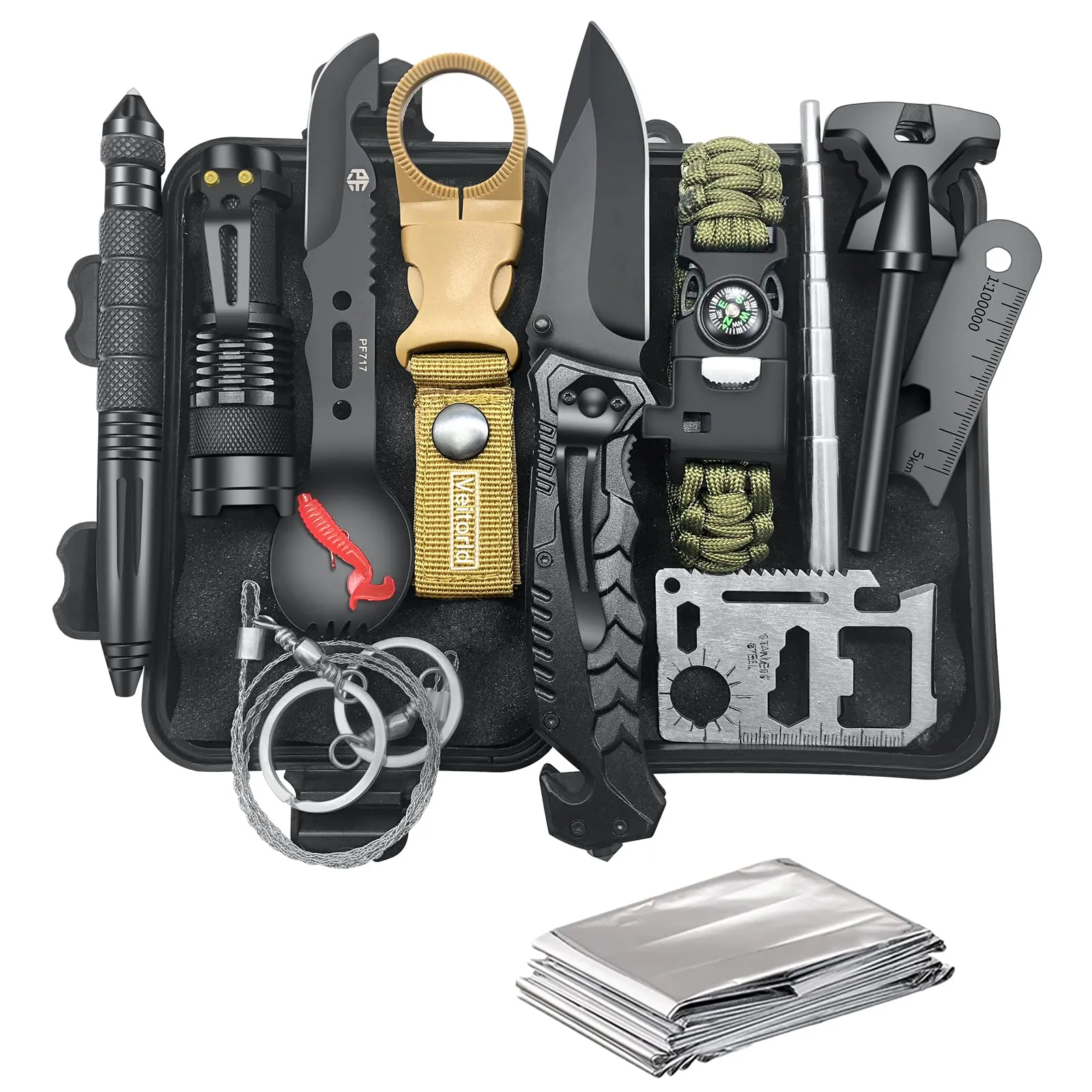 Kit Sopravvivenza Uomo Regali per Lui Papà - Professionale Kit di Sopravvivenza Survival Accessori per Gli Sport All'aperto, Campeggio, Alpinismo, Idee Regalo Uomo Originali Natale Compleanno