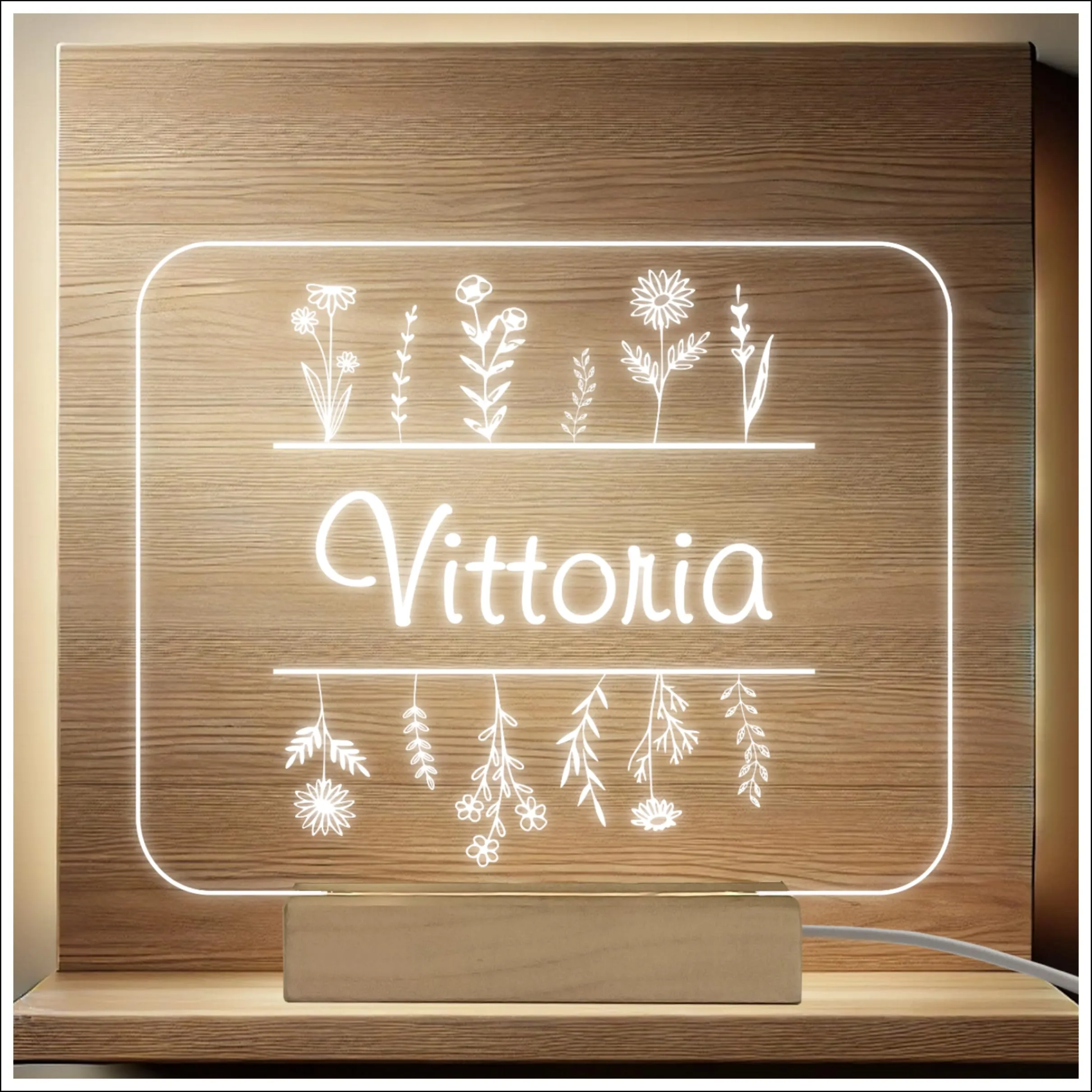 Lampada led personalizzata con nome inciso, ideale come luce notturna per la cameretta dei tuoi bimbi e per decorazione tavolo torta (Cuore con nome)