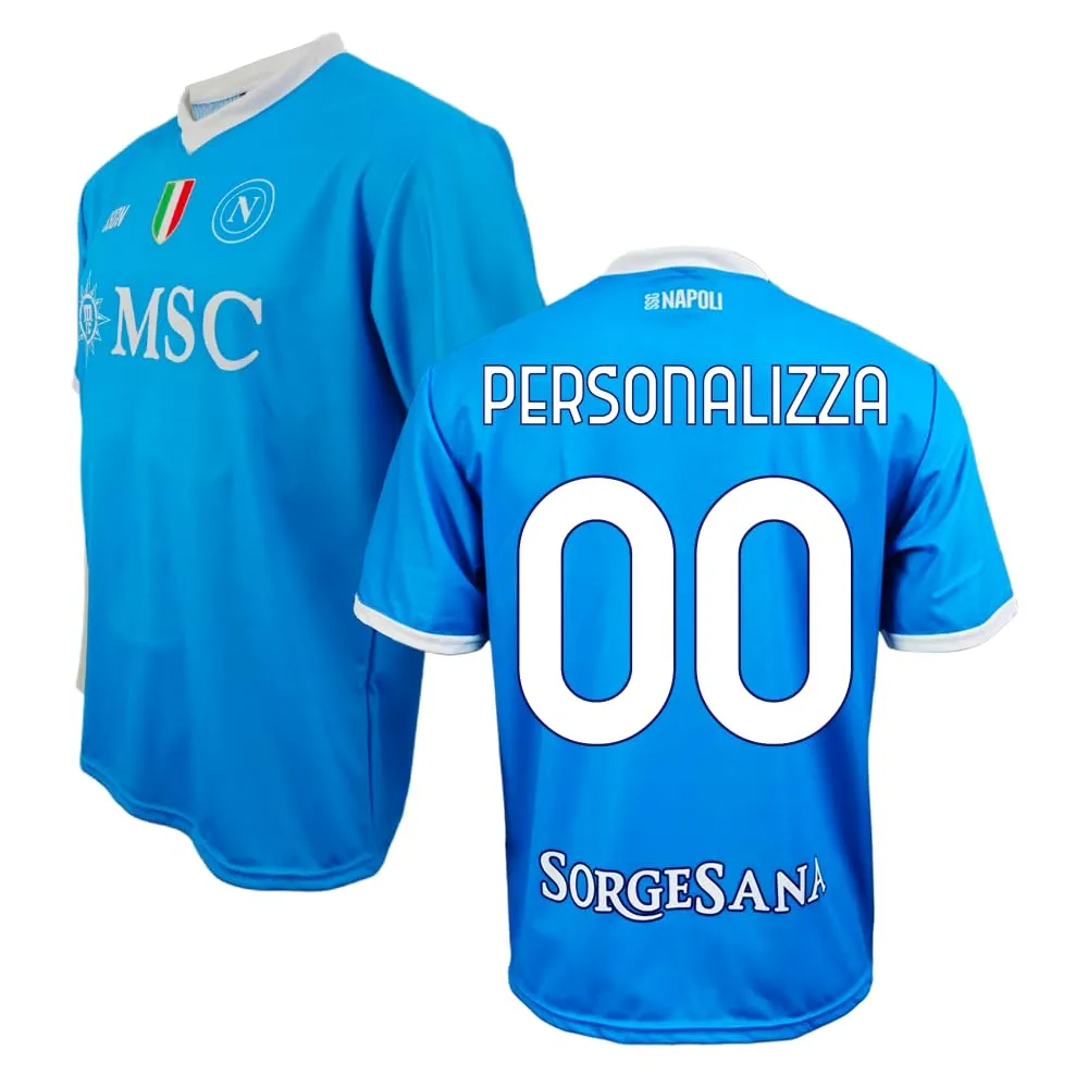 SSC Napoli Maglia Replica Ufficiale | Home 25/26 | Uomo Donna Bambino, 100% Poliestere | Personalizzabile Nome/Numero - Taglia Large