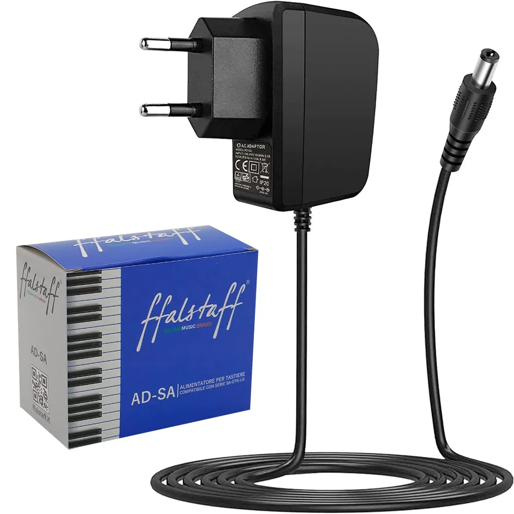 Alimentatore ffalstaff da 9,5V Compatibile con Tastiera CASIO seire SA, CTK, LK (SA50, SA51, SA46, SA47, SA76, SA77, SA78; CTK240, CTK1100, CTK1150, CTK1250,CTK1500; LK120, LK127, LK240, LK247)