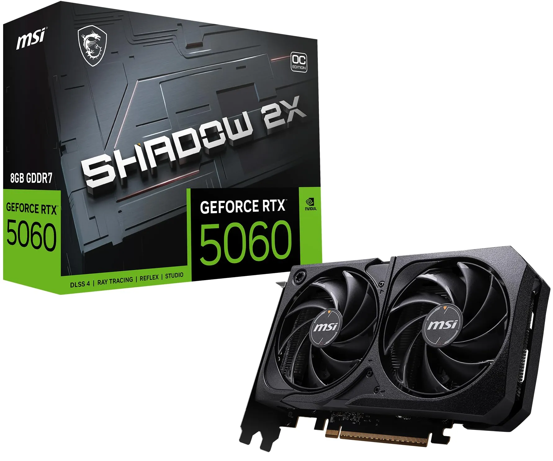 MSI GeForce RTX 5060 8G SHADOW 2X OC Scheda Video - Core 3840, Memoria 8GB GDDR7, Risoluzione massima (7680 x 4320), Connettori di alimentazione 8-pin x1, Velocità Memory Clock (MHz) 28 Gbps