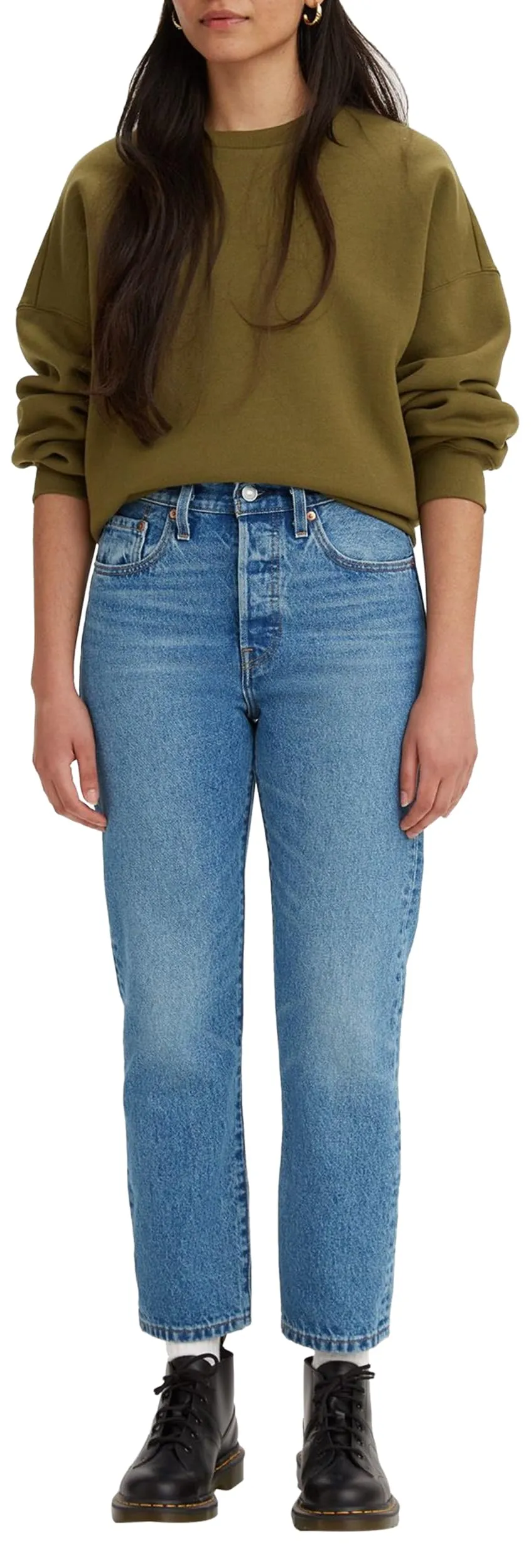 Levi's 501 Crop Jeans, Medium Indigo Worn In, 24W / 26L Donna