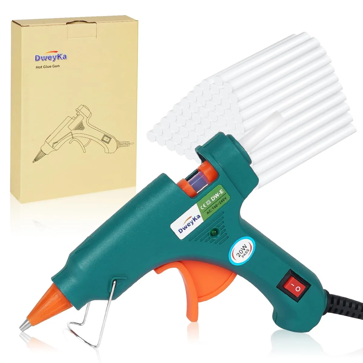 Dweyka Hot Glue Gun 100W, 30 Pack Glue Sticks 11mm, Large Craft Glue Gun Crafting for DIY, Arts & Crafts, Sealing, Home Repairs, Cards, and Glass