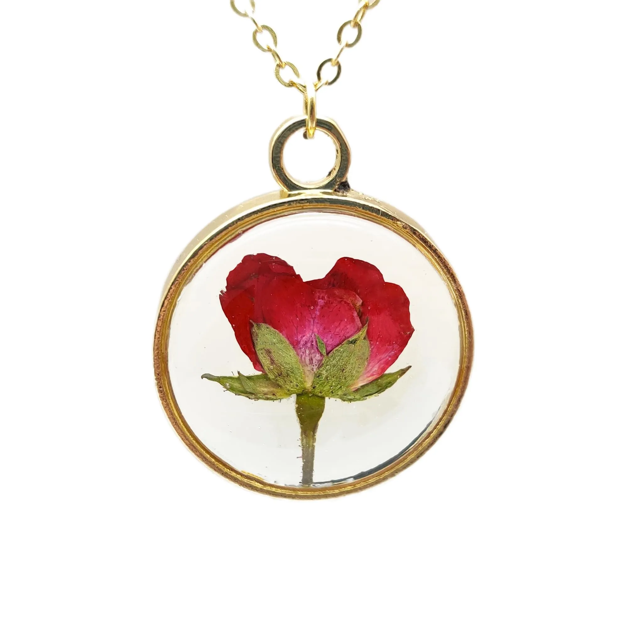 Rosso Rose Rosas Naturale Fiore Veri Placcato Oro 18k Collane Con pendenti Donna Handmade Amore Romantico