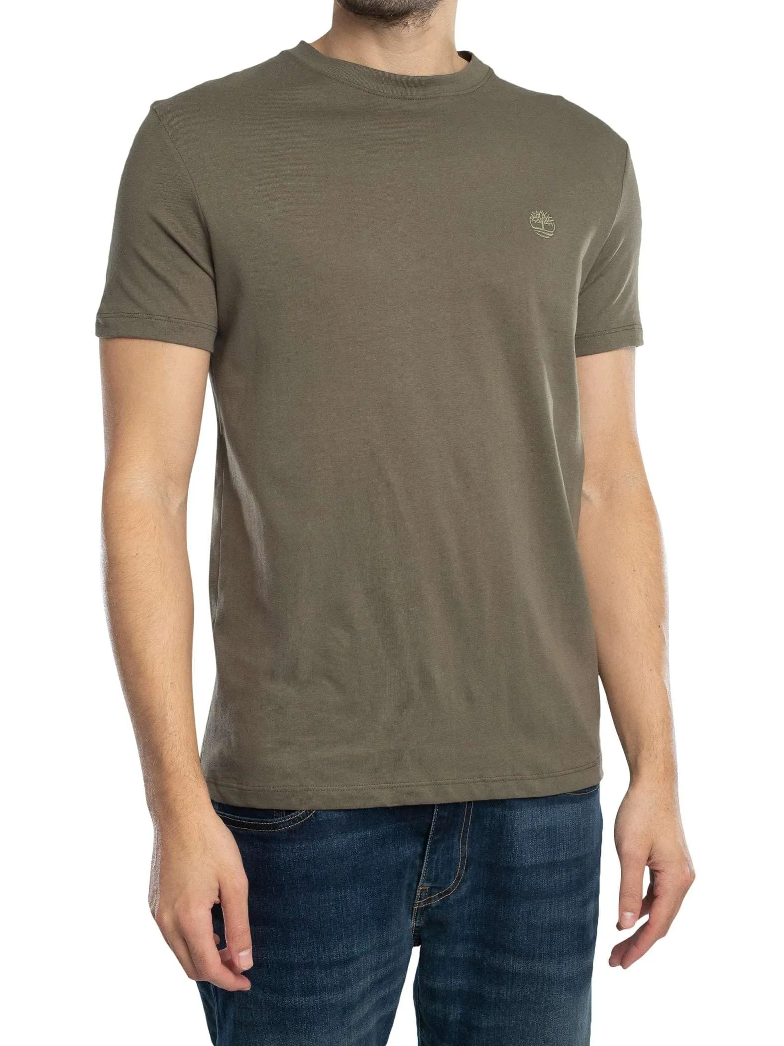 Timberland T-Shirt Slim Uomo Dun River Crew Verde, Verde Foglia-CasselEarth, M