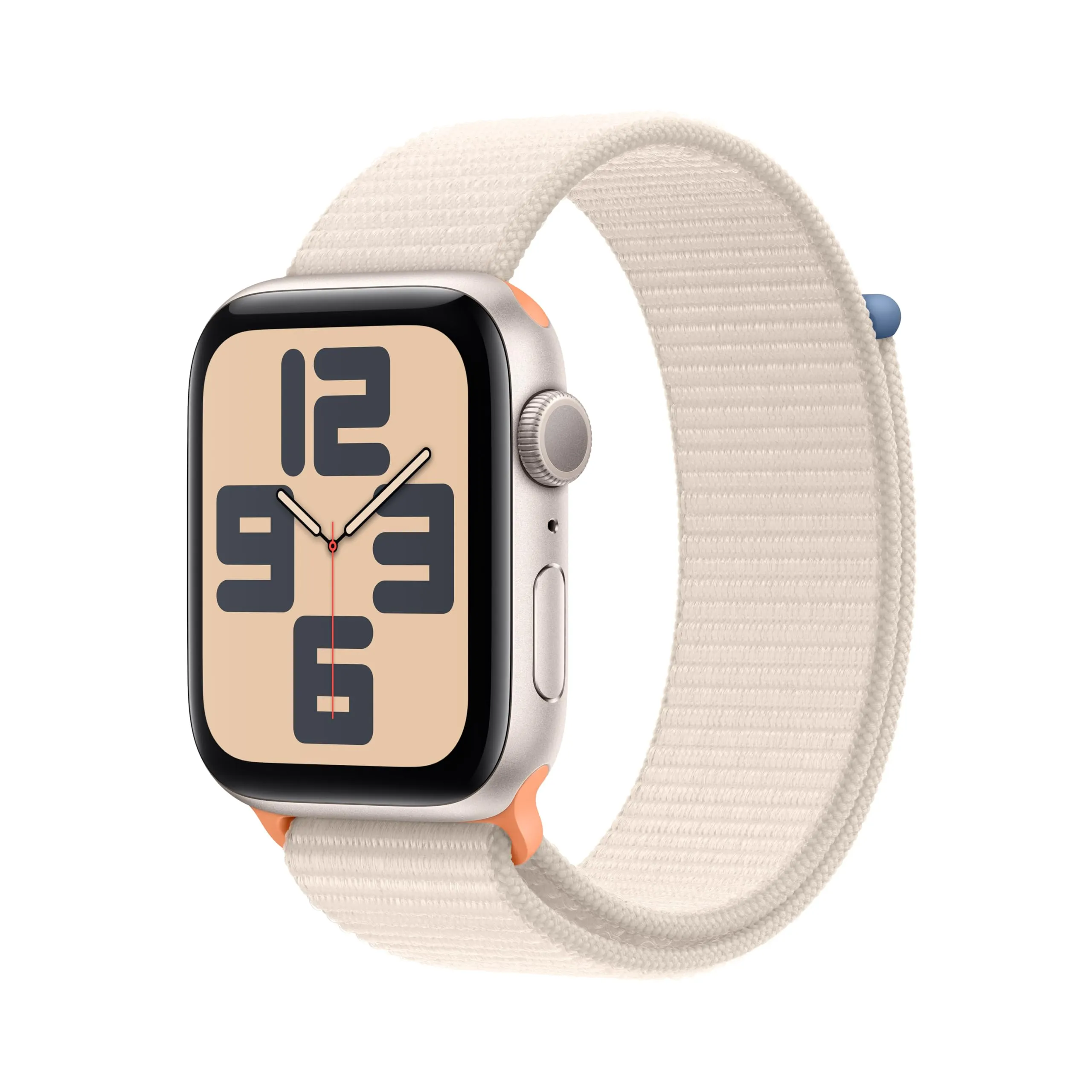 Apple Watch SE (2ª generazione, 2023) GPS 44 mm Smartwatch con cassa in alluminio color galassia e Sport Loop galassia. Fitness tracker, monitoraggio del sonno, Rilevamento incidenti