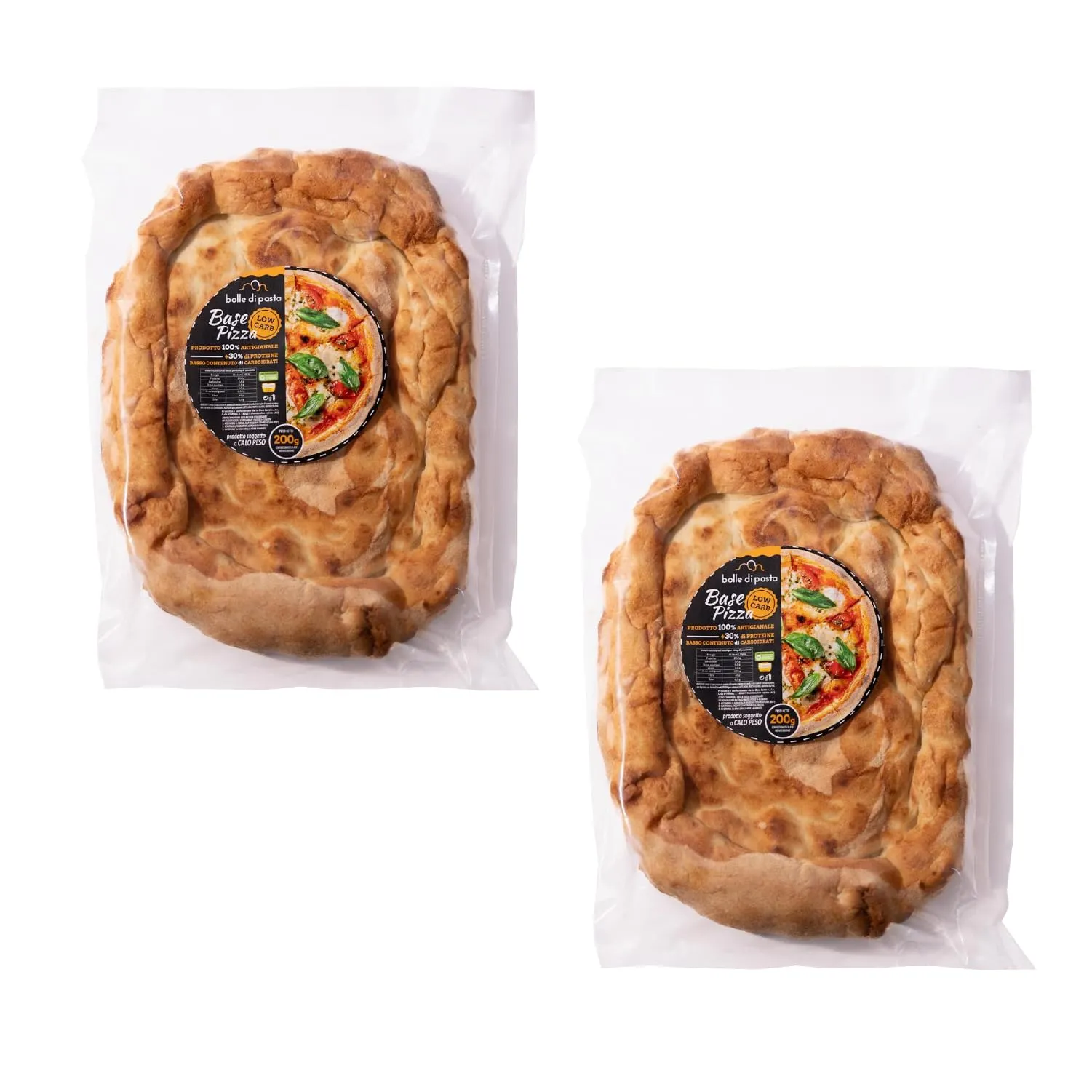 Bolle Di Pasta® Base Pizza Low Carb-Keto – 100% Artigianale, 30% Proteine, Basso Contenuto di Carboidrati – Ideale per una Pizza Gustosa e Leggera–Protein Pizza,Cibo Proteico - 1 pezzo 200g (2 Unità)
