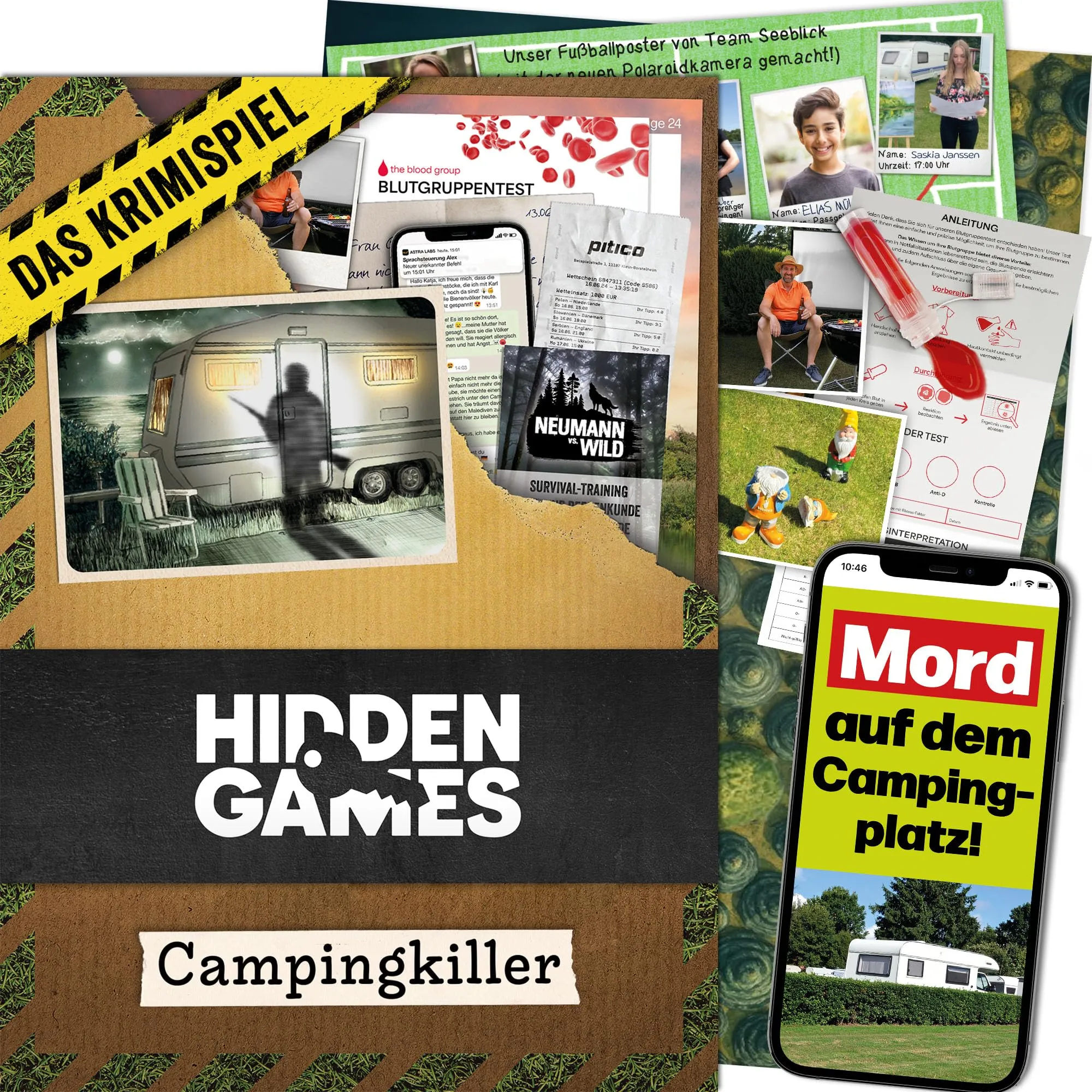 Hidden Games Luogo del Reato - Il killer del campeggio - Italiano - Gioco investigativo realistico ed emozionante, tipo Escape Room da tavolo
