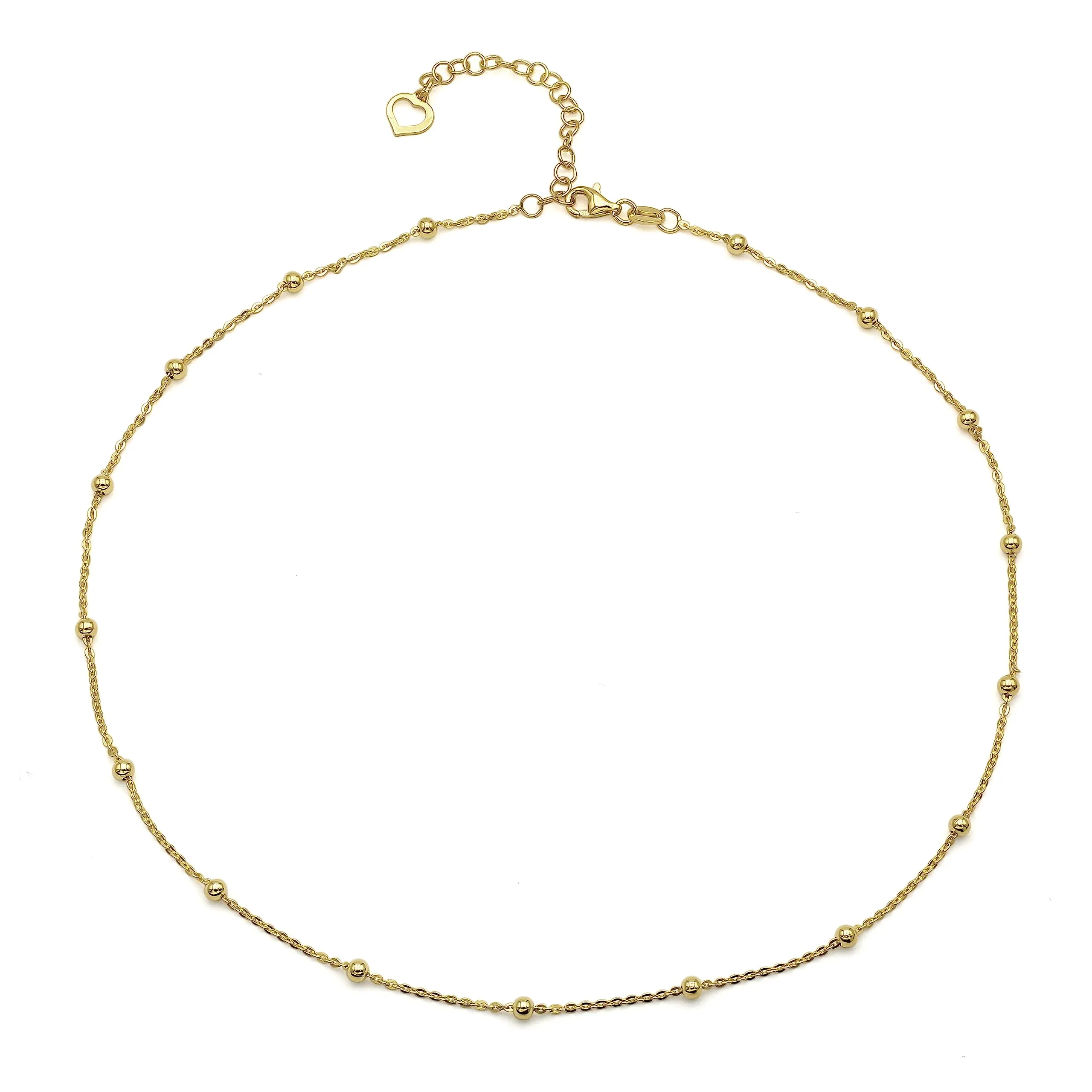 Aka Gioielli® - Collana Girocollo Donna in Argento 925 Placcata Oro Giallo 18 Kt - Catenina con Sfere - lunghezza regolabile