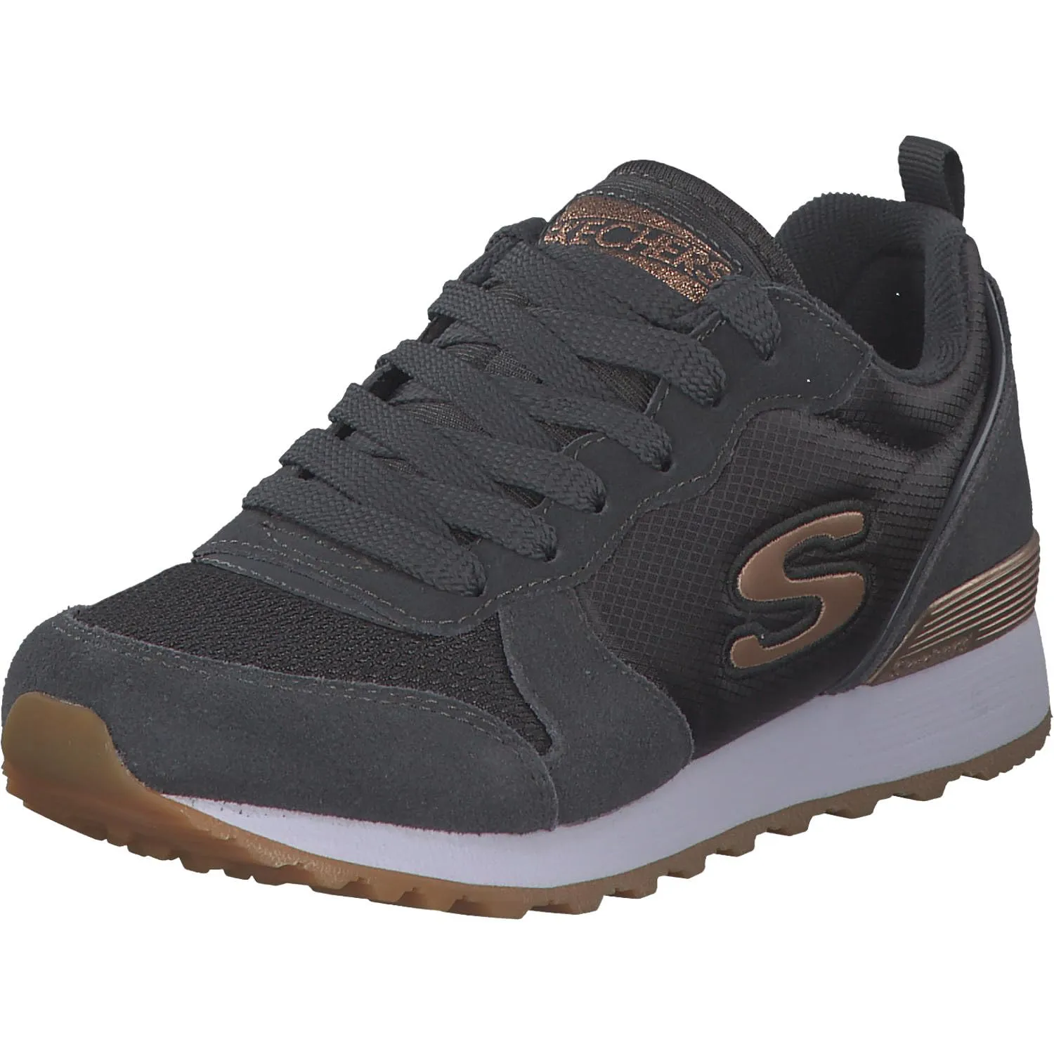 Skechers Og 85 Goldn Gurl, Sneaker a Collo Basso Donna, Charcoal Suede Nylon Mesh Rose Gold Trim, 39 EU