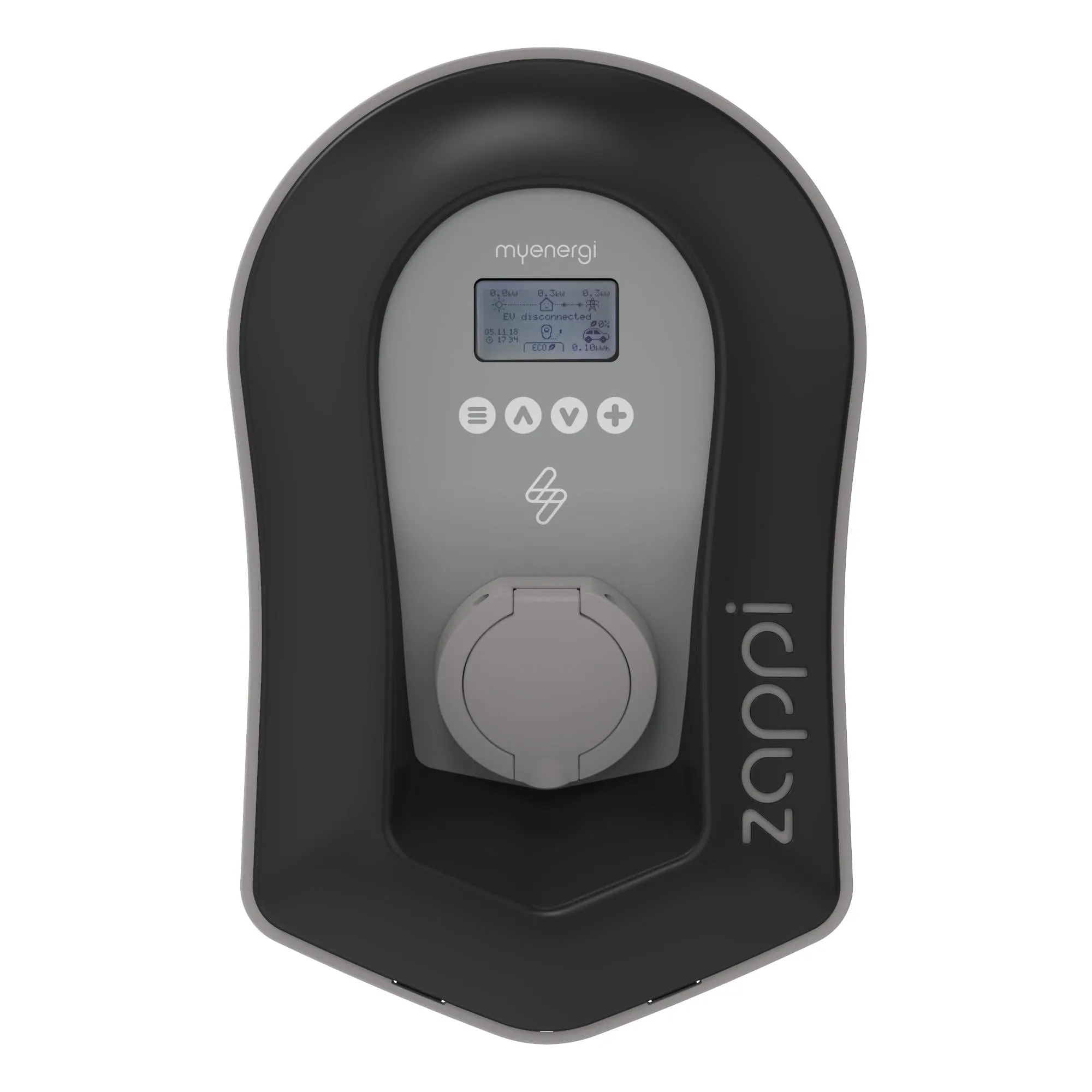 myenergi zappi222UB Wallbox mit Steckdose, ohne Ladekabel, Typ 2, 22kW, 32A, 3-phasig, Schwarz