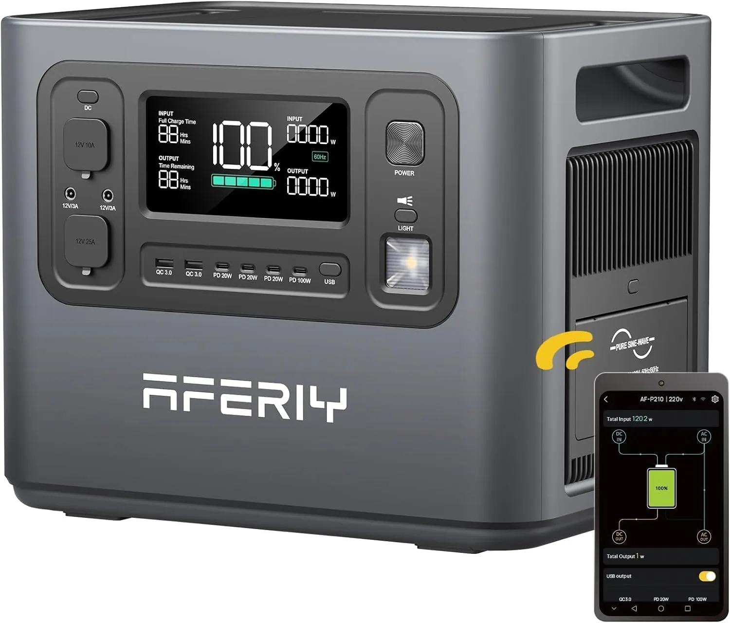 AFERIY Generatore Elettrico Portatile 2400 W, Batteria Nomade LiFePO4 2048 Wh, Ricarica In 1,5 H, Presa Ue 220-240 V, Funzione UPS, Generatore Solare Per Campeggio/Casa/Ufficio, Garanzia 7 Anni