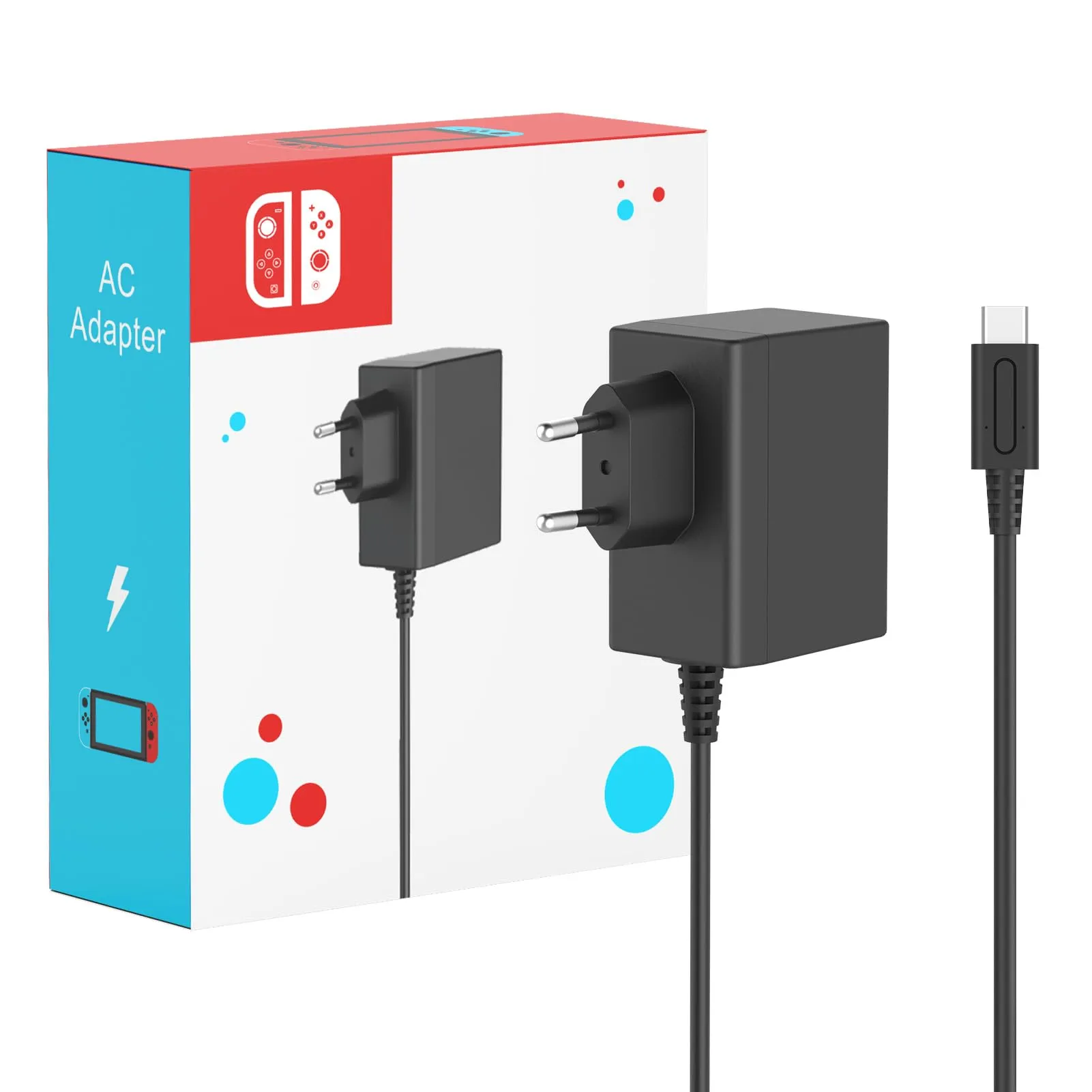 Caricatore per Nintendo Switch, 45W Alimentatore Switch con Cavo 1.5M/5FT Carica Rapida per Switch Console/Switch Lite/Switch OLED/Switch Deck Dock/Switch Pro Controller, Supporto Modalità TV