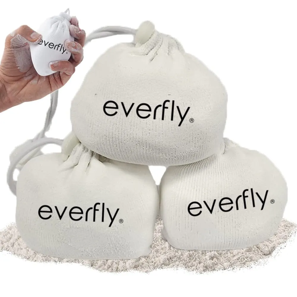 Everfly Magnesite in Polvere - 3x60gr - Chalk Bag - Gesso in Polvere - Crossfit Arrampicata Calisthenics Sollevamento Pesi Tennis Padel Palestra Pole Dance Ginnastica Artistica - Dry Hands Grip
