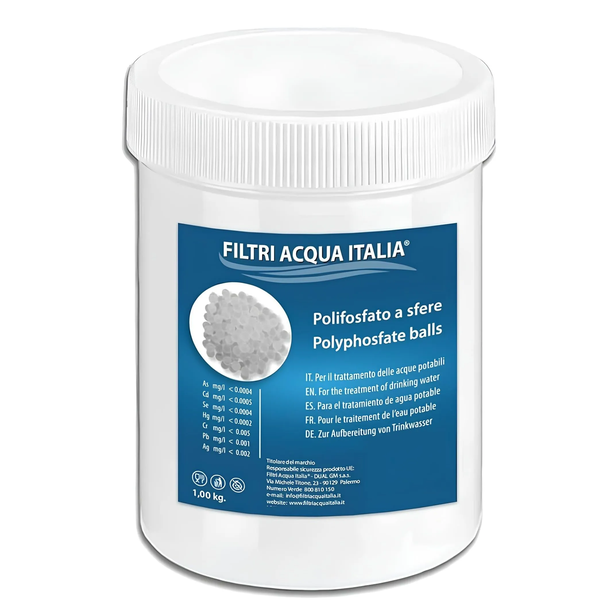 Ricarica Polifosfato a Sfere 1,00 Kg. per Filtri Anticalcare Lavatrice, Dosatori ecc.