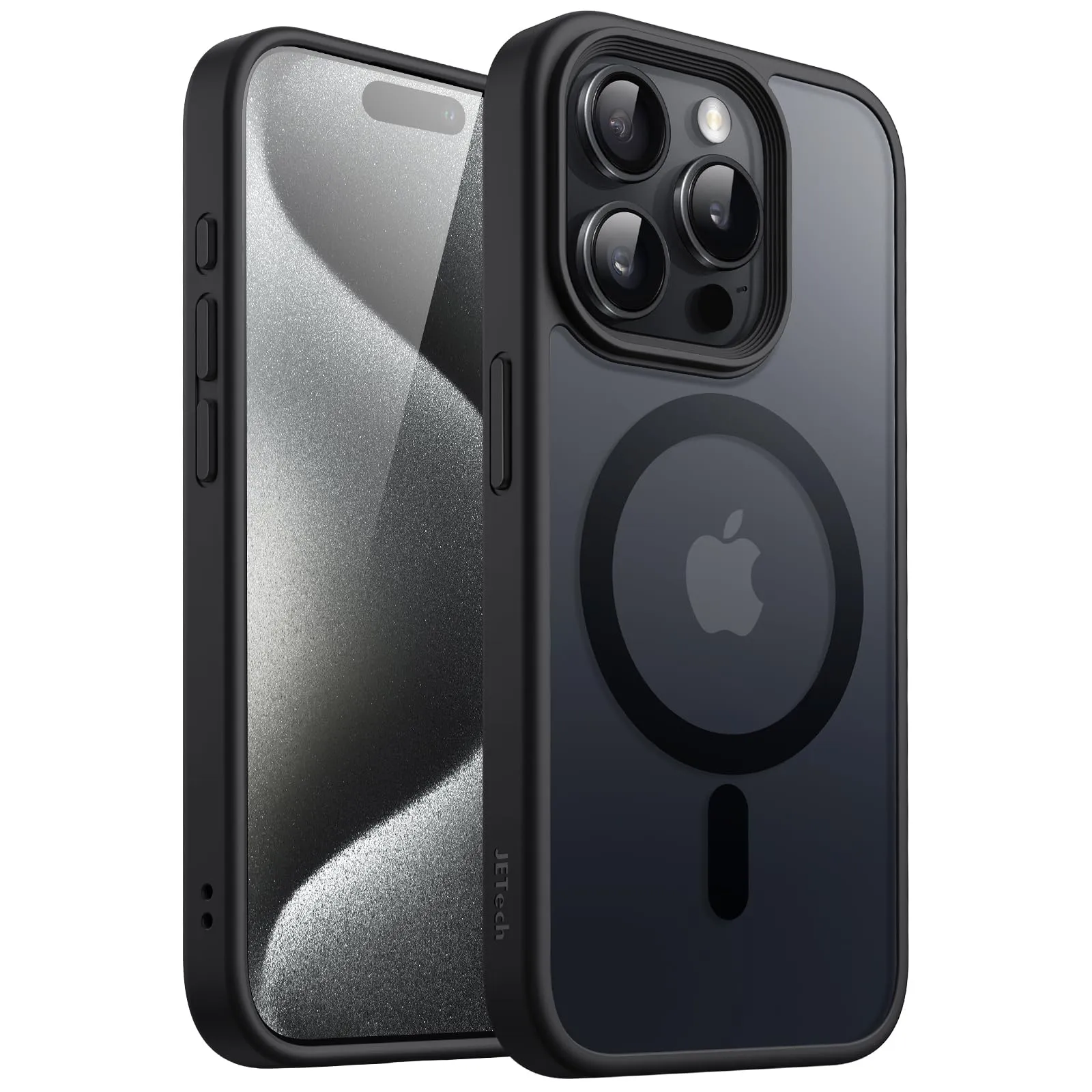 JETech Cover Magnetica per iPhone 15 Pro 6,1 Pollici Compatibile con MagSafe, Custodia Traslucida Opaca Posteriore Sottile Antiurto (Nero)