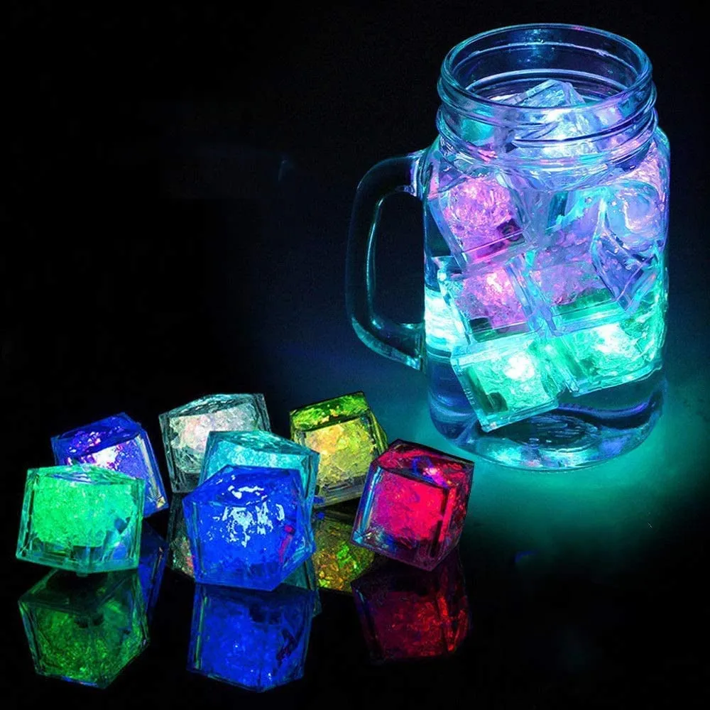 Jzhen 12 Pezzi Ghiaccio Luminoso,Multicolore Cubo Ghiaccio LED Ice Cube Adatto per Bar, Balli, Ricevimenti, Feste, Matrimonio