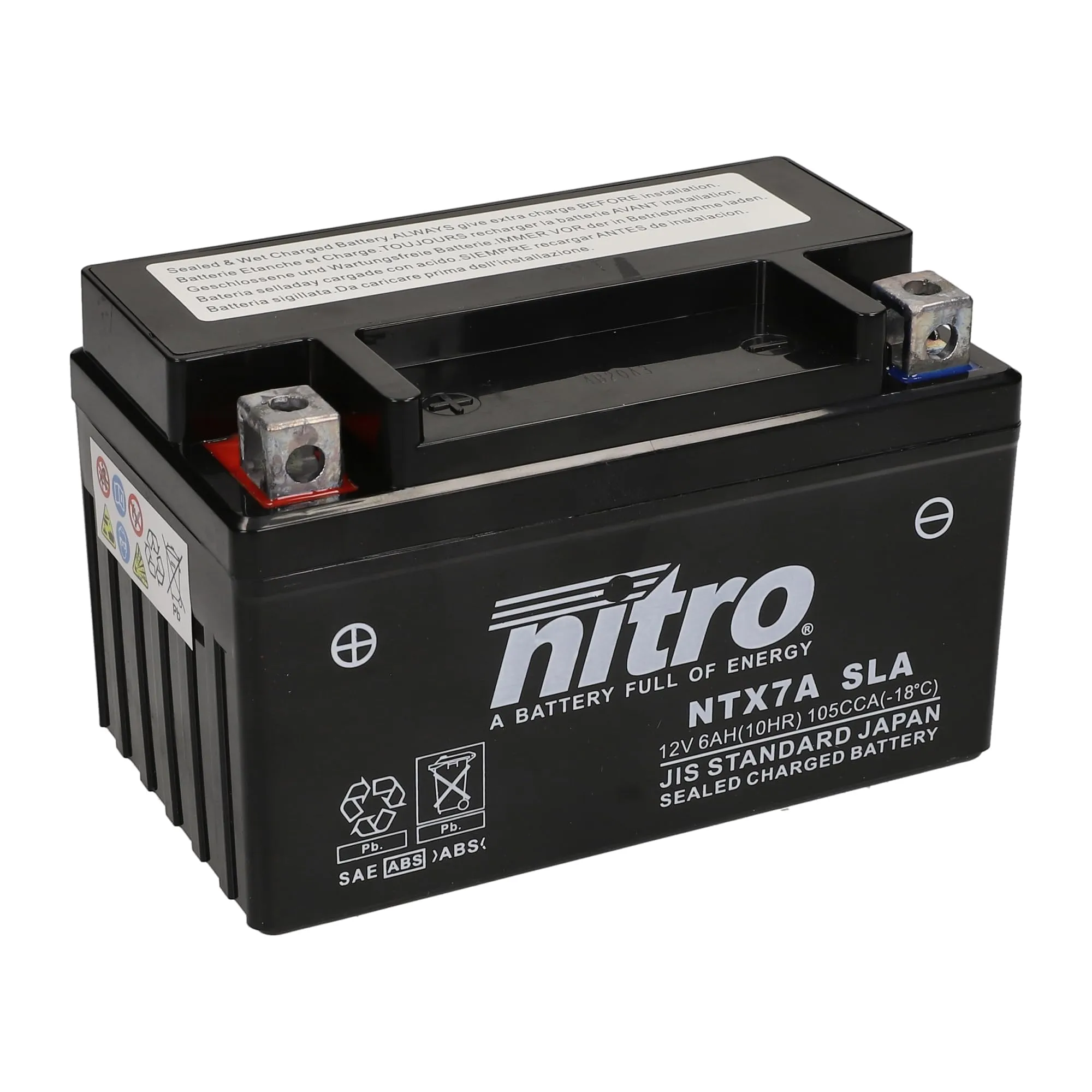 Nitro YTX7A-BS - Batteria per scooter in gel da 12 V, 6 Ah, senza manutenzione e durevole, adatta per molti scooter, sicura ed ecologica