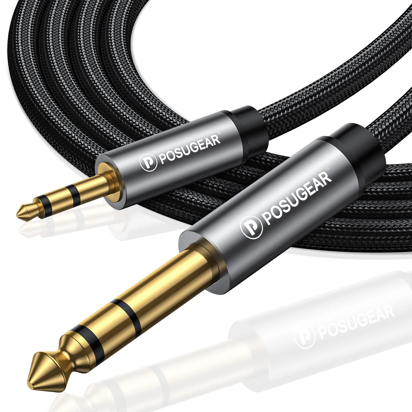 POSUGEAR Cavo Audio 3.5 a 6.3 3M, Nylon intrecciato Jack 3.5mm Maschio a 6.35mm Maschio TRS Stereo Aux per Collegare Smartphone, Tablet, PC con Altoparlante, Amplificatore, Mixer Audio, Chitarra, etc