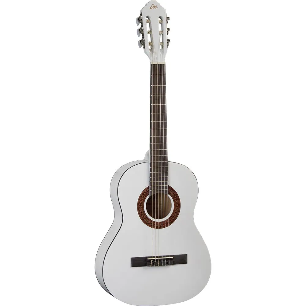 EKO GUITARS - CS-5 WHITE, Chitarra Classica Serie Studio Scala 3/4, Top in Agathis, Fasce e Fondo in Tiglio Laminato, Manico in Mogano, Tastiera in Betulla, Custodia Inclusa,Colore Bianco