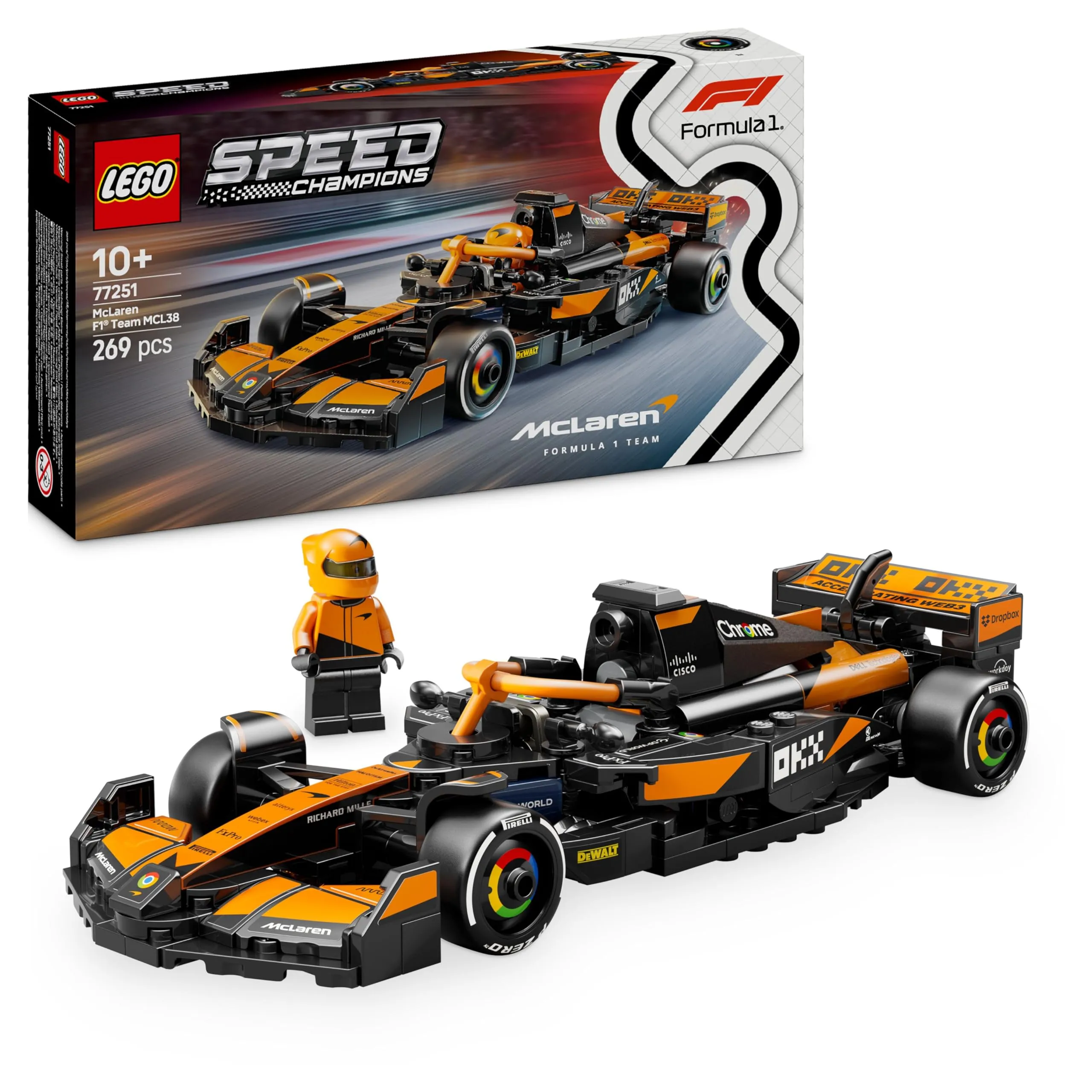 LEGO Speed Champions Auto da Corsa McLaren F1 Team MCL38 - Regalo Festa del Papà - Macchina Giocattolo con Minifigure - Modello per Bambini e Bambine da 10 Anni o per Fan della Formula 1-77251