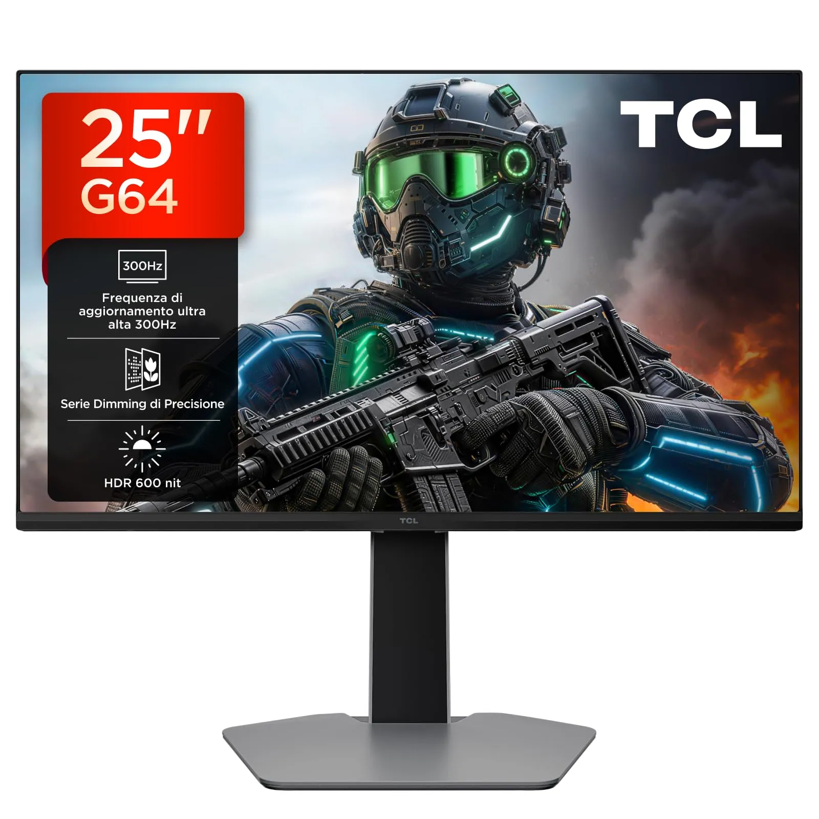 TCL 25G64 Monitor LED mini QD da 25 pollici, risoluzione Full HD, 300 Hz, pannello IPS veloce, HDR 600 nit, tempo di risposta GTG di 1 ms, AMD Freesync Premium, compatibile con G-Sync