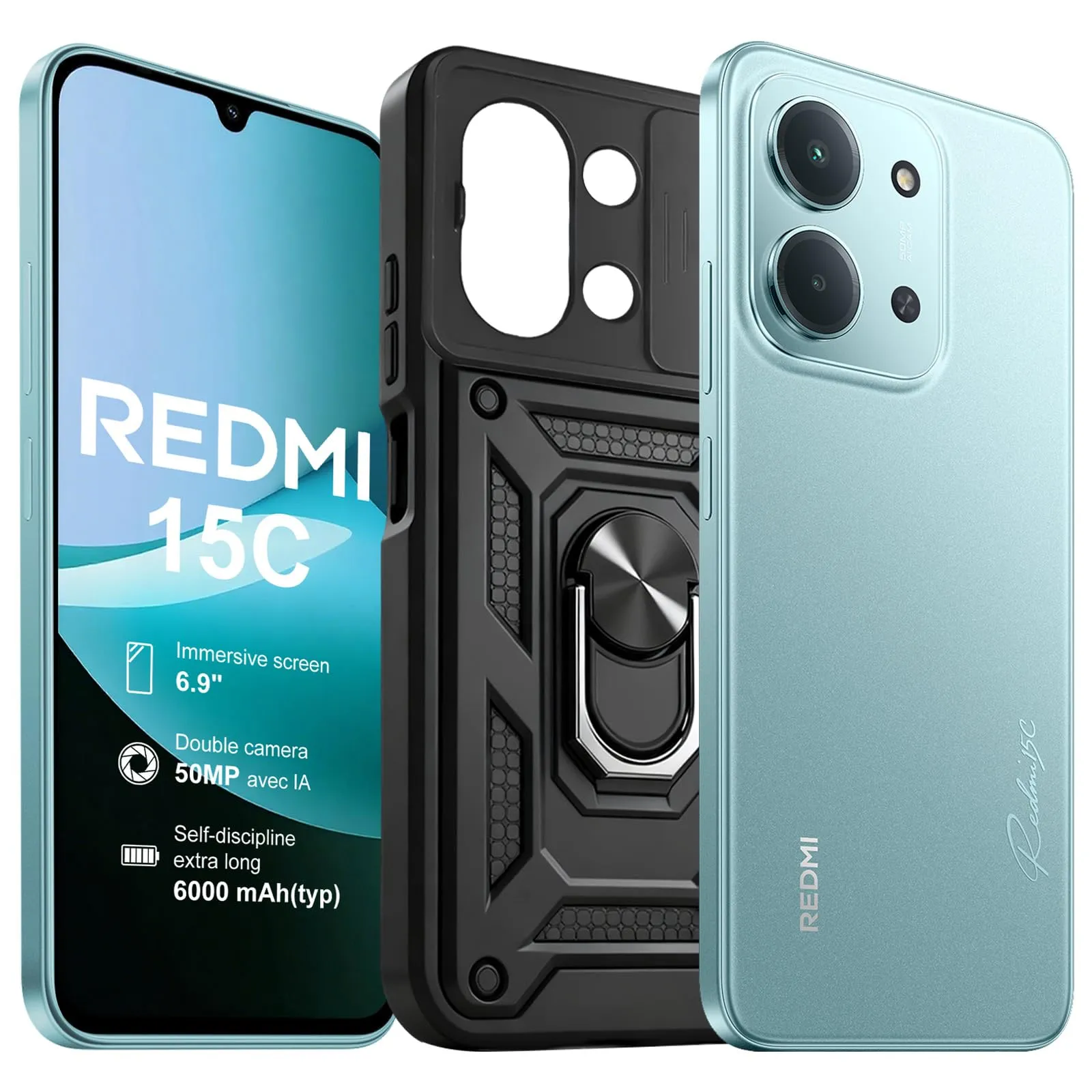XIAOMI Redmi 15C 4+128GB Smartphone, Display 6.9" HD+ 120Hz, Batteria 6000mAh, Fotocamera 50MP, Processore Octa-Core, Senza Caricatore-Verde menta, (Include Custodia Protettiva)