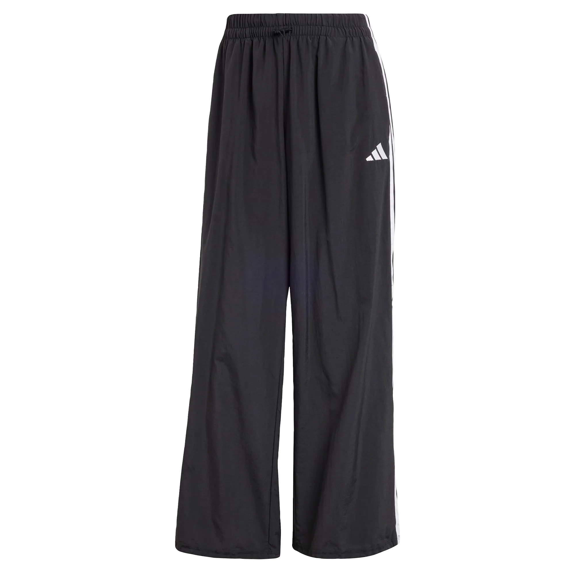 adidas Donna Essentials 3-Stripes Lifestyle Woven Parachute Pants, Black/White, XL