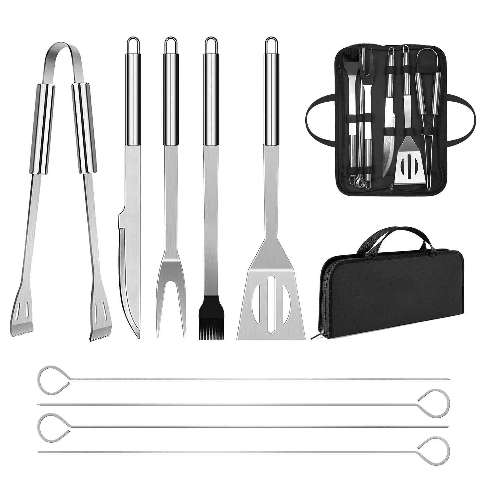 Set di Utensili da Barbecue, In Acciaio Inox, Accessori Professionali per Barbecue, con Borsa Facile da Trasportare (9 PCS)