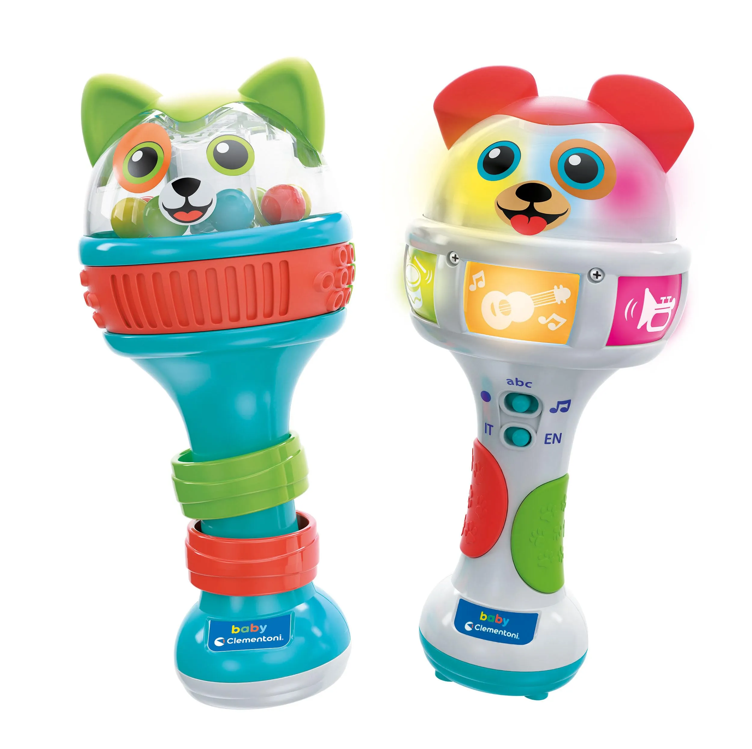 Clementoni Baby Maracas Amici Cuccioli - 2 Maracas per Bambini 6 Mesi, Gioco Musicale Prima Infanzia, Percussioni da Scuotere Come Un Sonaglino, Strumento Musicale Elettronico Interattivo, 17985