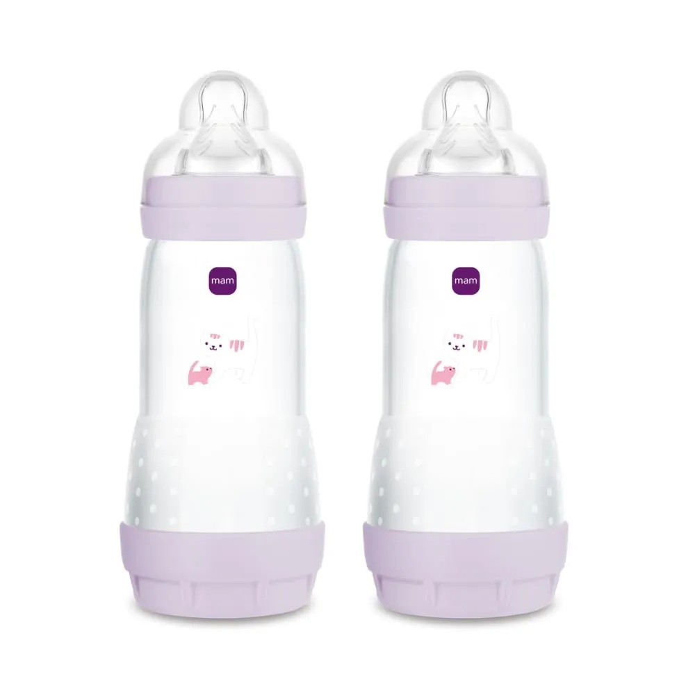 MAM Biberon Easy Start 320 ml (Set da 2), Kit da 2 biberon anticolica per allattamento, Riduce le bolle d'aria e il rischio di coliche, Accessori neonati 4+ mesi con tettarella misura 3, Rosa