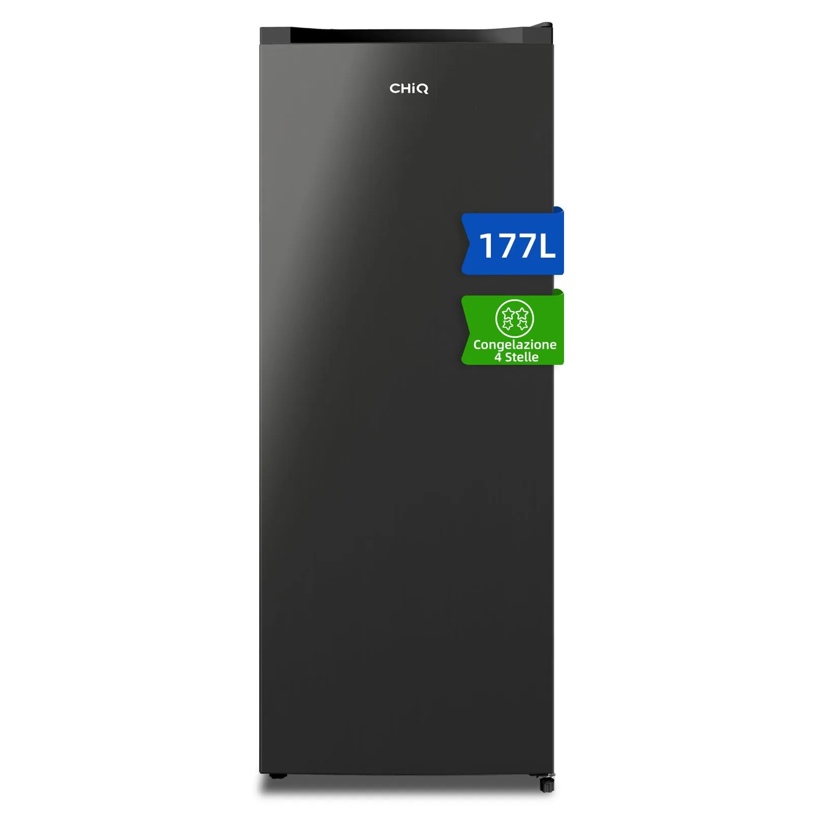 CHiQ CSD208D4E Congelatore Verticale 177L - Tecnologia Low Frost, Congelazione 4 Stelle (-24℃), Silenzioso 39dB, Design Acciaio Nero, Piedini Regolabili & Porta Reversibile, Compatto 540x550x1440mm