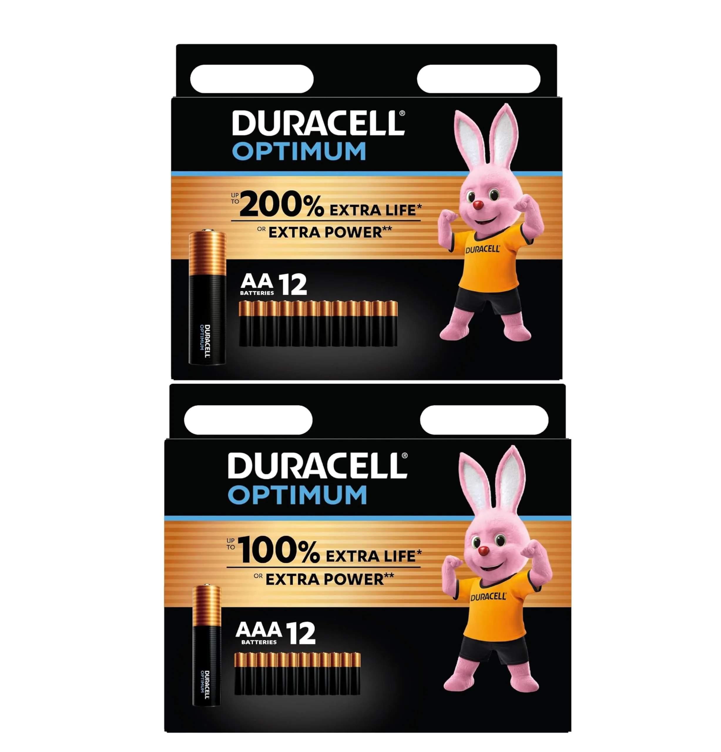 24X Duracell (AAA e AA) Optimum (1 Blister Da 12 Batterie AAA e 1 Blister da 12 Batterie AA) 24 Pile (MX2400/MINI STILO/MICRO e MX1500/STILO/MIGNON)