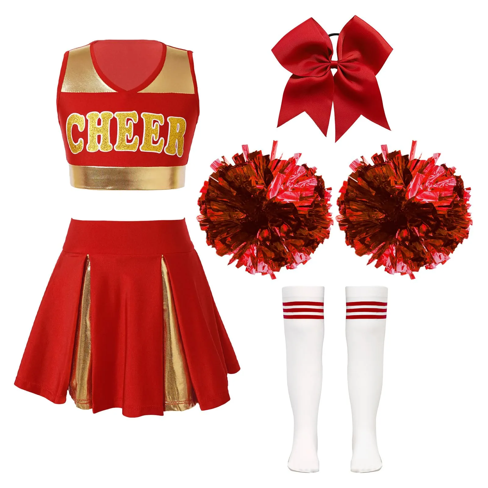 inhzoy Vestito Cheer-Leader con Pon Pon Cheer-Leader Costume per Bambina Divisa Cheerleading Vestito Cheerleading Costume Festa di Carnevale Halloween Cosutme Cheer-Leader Tipo B 9-10 anni