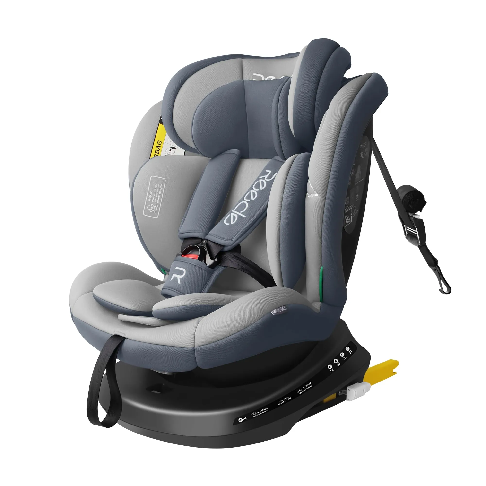 Reecle I-Size 360 Girevole Seggiolino Auto con ISOFIX, 40-150cm(Gruppo 0 + 1/2/3, 0-36 kg), ca. 0-12 anni (Grigio)