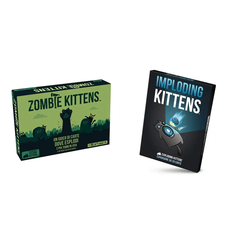 Asmodee - Zombie Kittens - Gioco di Carte, Party Game, 2-5 Giocatori, 7+ Anni, Edizione in Italiano & - Imploding Kittens, Espansione Gioco di Carte Exploding Kittens