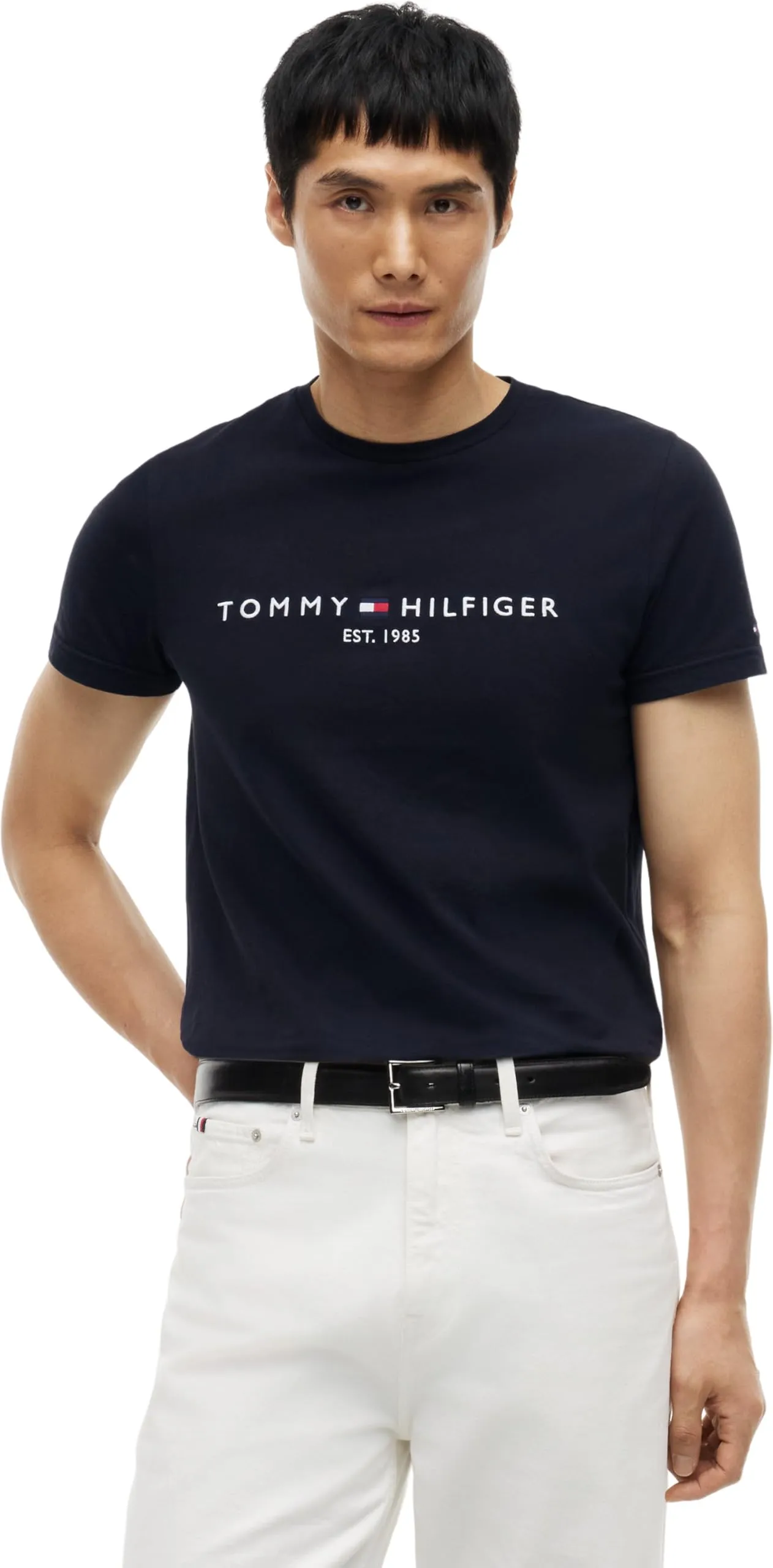Tommy Hilfiger Uomo T-Shirt Maniche Corte Core Tommy Logo Scollo Rotondo, Nero (Jet Black), S