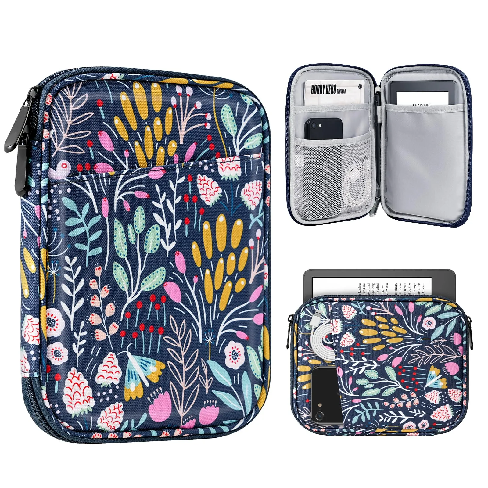 TiMOVO 6-7 Pollici Custodia per Tablet, Paperwhite/Colorsoft Signature Edition, Custodia Protettiva con Tasca per E-Reader/Oasis e Dispositivi Kobo, Fiore Colorato