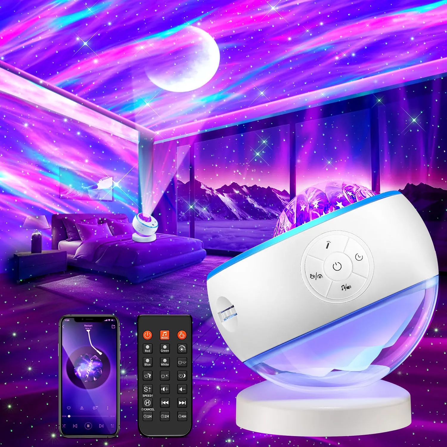 Lampada Proiettore Stelle, 180 Colori Aurora Boreale Proiettore Soffitto, Bluetooth 15 Musica LED Luce Rotante Nebulosa, Telecomando Timer 360° Galaxy Projector Per Bambini/Adulti/Regalo/Decorazioni